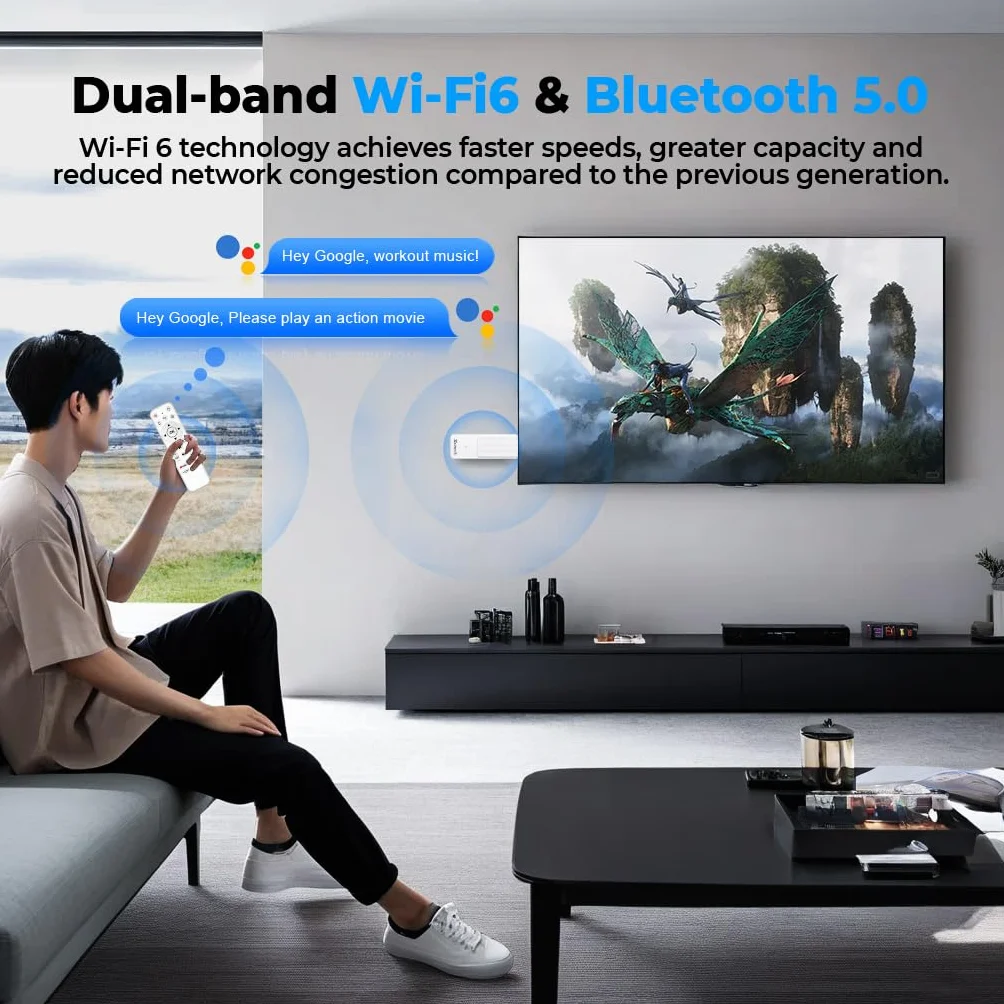 Android TV Stick 14.0 Neuestes 2026 4K Ultra HD TV-Stick Box 2 GB RAM 16 GB ROM RK3518 CPU Unterstützt 2,4/5GHz WiFi 6 BT 5.0, HDR10 Smart Streaming Media Player mit Assistant Sprachfernbedienung Weiß
