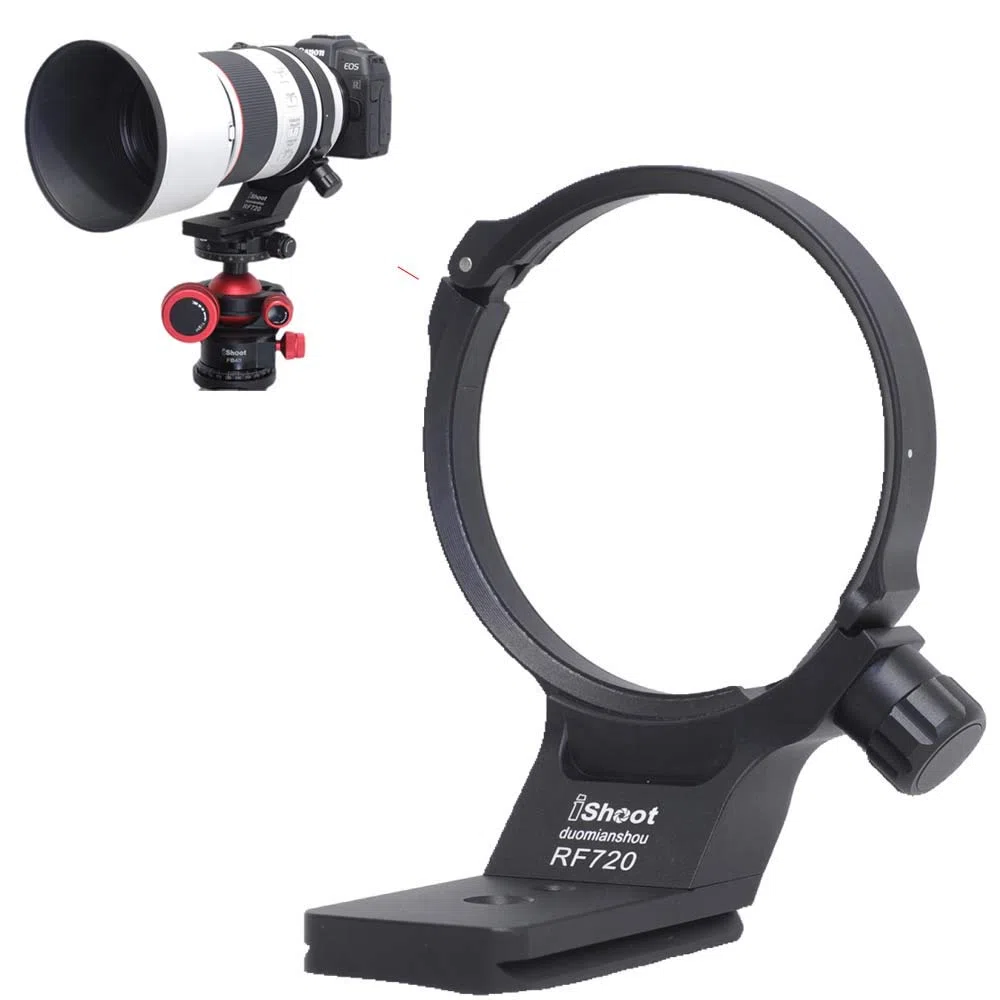 iShoot Metall-Stativ-Halterung, Objektivring, kompatibel mit Canon RF 70-200 mm f/2.8L IS USM E (III), Objektiv-Halter-Halterung, Unterseite ist Arca-Swiss Fit Schnellwechselplatte Merkmale.
