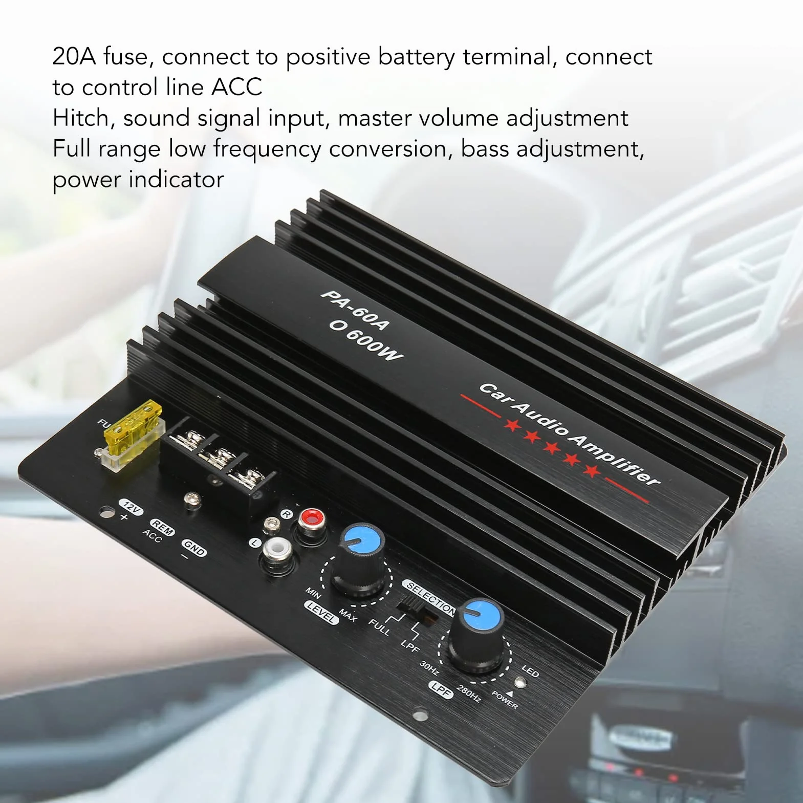 GOWENIC Auto Sound Leistungsverstärkerplatine, 600 W Hochleistungs Bass Subwoofer Verstärker, Aluminiummaterial, Ausgezeichneter Chip, Gute Klangqualität, Geeignet für die Meisten Autos