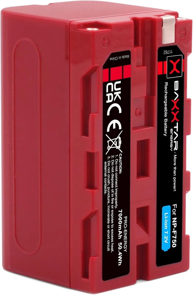 Baxxtar Pro 2X Akku NP-F750 (7000 mAh / 50,4 Wh) – für LED-Videoleuchten, Field-Monitore & Sony Camcorder – kompatibel mit NP-F550 F750 F970-Schächten – Doppelpack