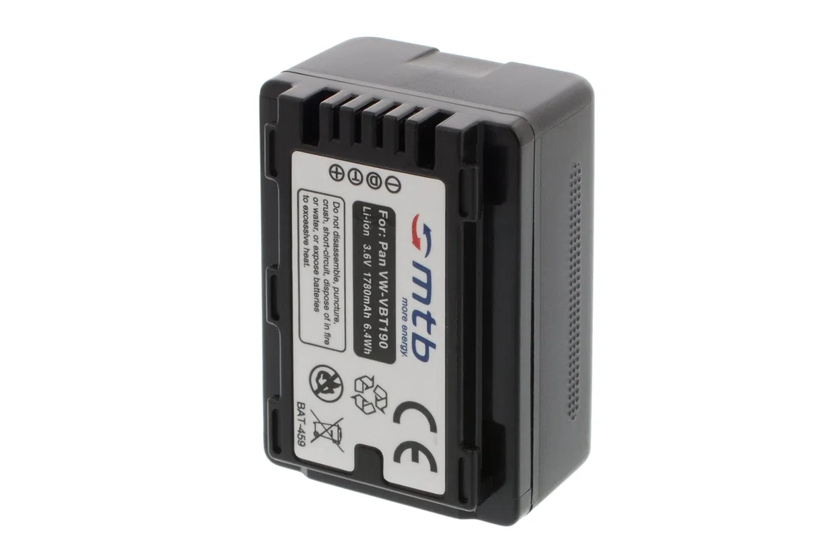 Ersatz-Akku VW-VBT190 kompatibel mit Panasonic HC-V130, V160, 270, 380, V727... s. Liste! [3.6V - 1780mAh - Li-Ion - mit Infochip, Restlaufanzeige unterstützt]