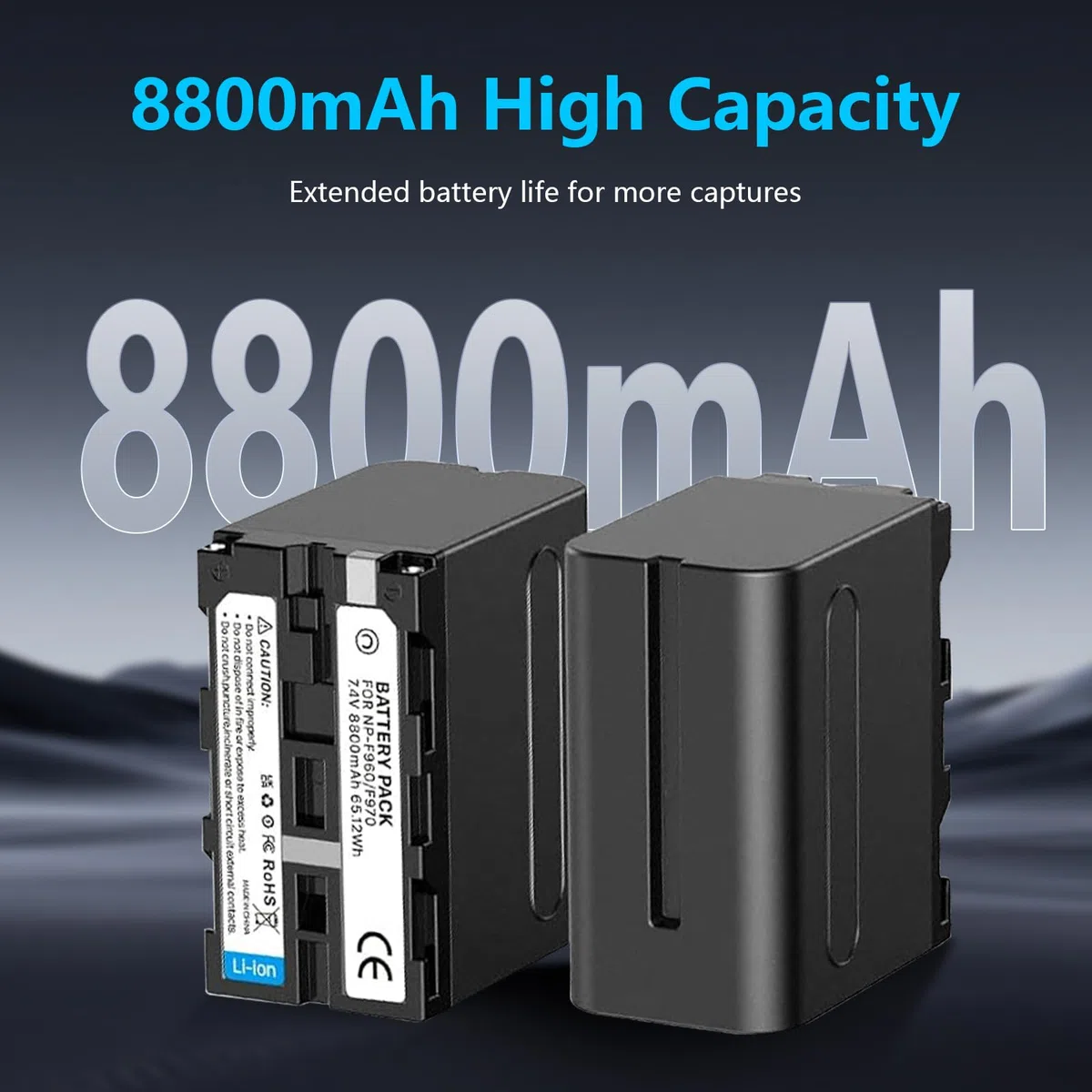 2 Stück NP-F970 8800mAh Ersatzakku Dual USB Schnellladegerät Kompatibel mit Sony NP-F960 NP-F950 NP-F930 NP-F550 NP-F570 NP-F750 Batterien, für Handycams, Feldmonitor, Videolicht