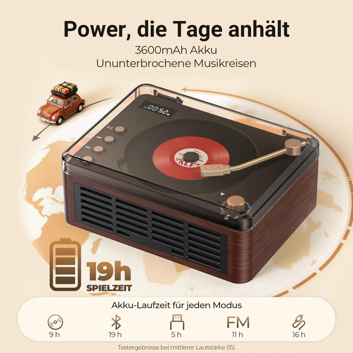 POFOTO Tragbarer CD-Player mit Bluetooth 5.3, Langer Akku, Bluetooth-Lautsprecher, LCD-Display, unterstützt Radio/USB/AUX, Vintage Desktop CD Spieler mit Lautsprecher – für Zuhause/Geschenk
