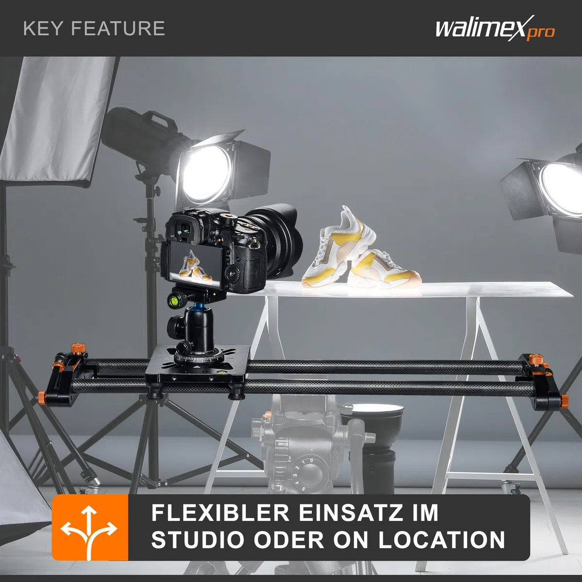 Walimex Pro Carbon Video Slider Pro (80 cm, ruckelfreie Kamerafahrten, inklusiv Transporttasche und Wasserwage) schwarz