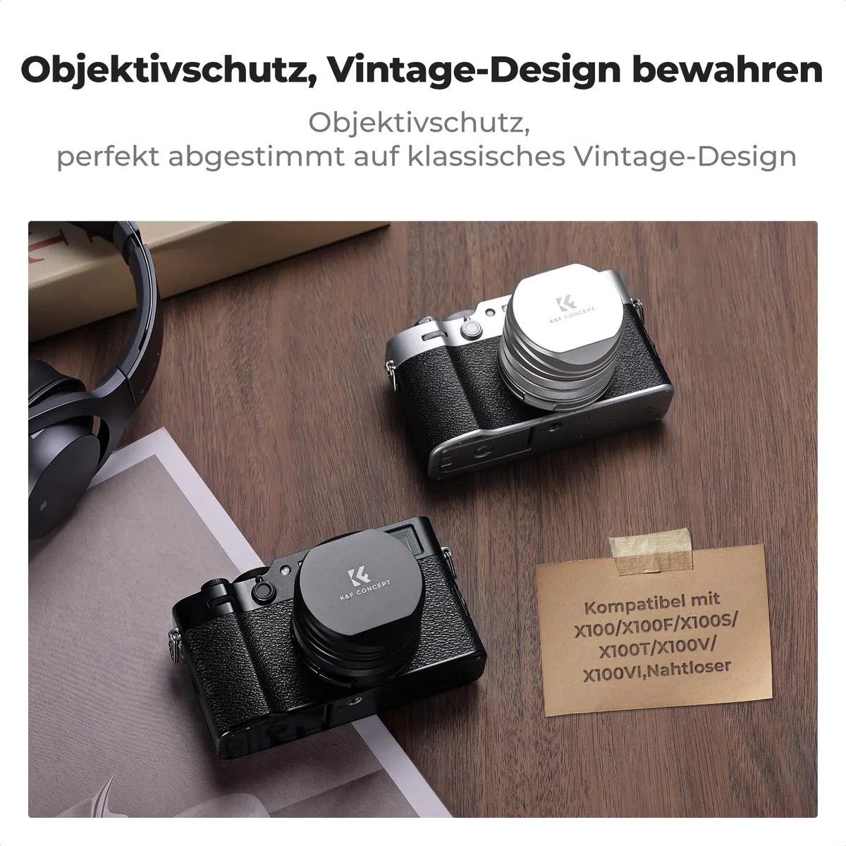 K&F CONCEPT UV Filter mit Gegenlichtblende,Objektivdeckel Kompatibel mit Fujifilm X100 / FX100 / SX100 / TX100 / X100V-Schwarz (Nano-Xcel Serie)
