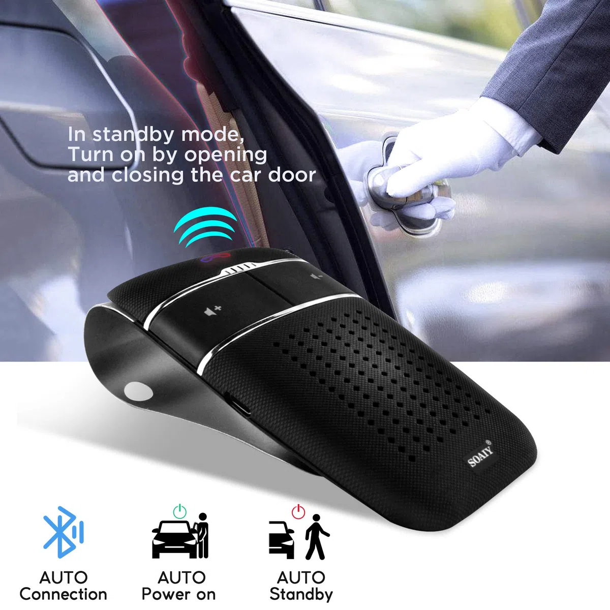 S32 Auto Kfz Bluetooth V5.0 Freisprecheinrichtung Freisprechanlage Car-Kit für Sonnenblende Automatische Abschaltung und Aktivierung möglich Musik GPS Unterstützung mit Deutscher Sprachausgabe