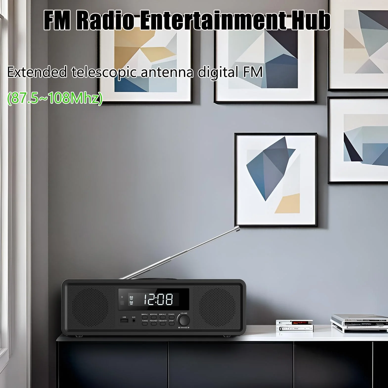 Stereoanlage Kompaktanlage Home-CD-Stereosystem, Radio CD-Player mit Bluetooth, FM-Radio, Aux-In, USB-Wiedergabe, Digitale Uhr, Doppelter Wecker, CD-Player für Home