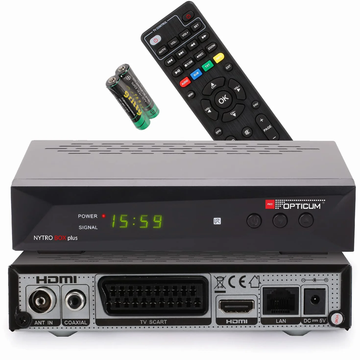 RED OPTICUM 23025 Nytro Box Plus Hybrid-Receiver HD-TV I DVB-C & DVB-T2 Receiver mit Aufnahmefunktion PVR - HDMI - USB - SCART - Coaxial Audio - Ethernet - LED Display I Digitaler Kabelreceiver