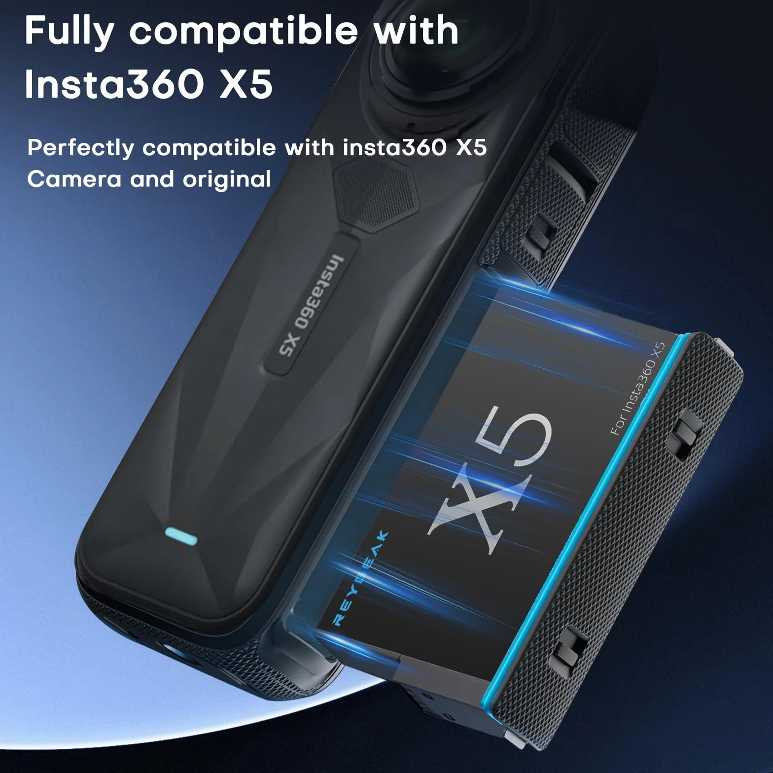 REYGEAK Wiederaufladbarer Lithium-Akku für Insta-360 X5, 2 x 2800 mAh Hochleistungs-Akkus mit Ladegerät für insta-360 X5 (Ladegerät + 2 Akkus)