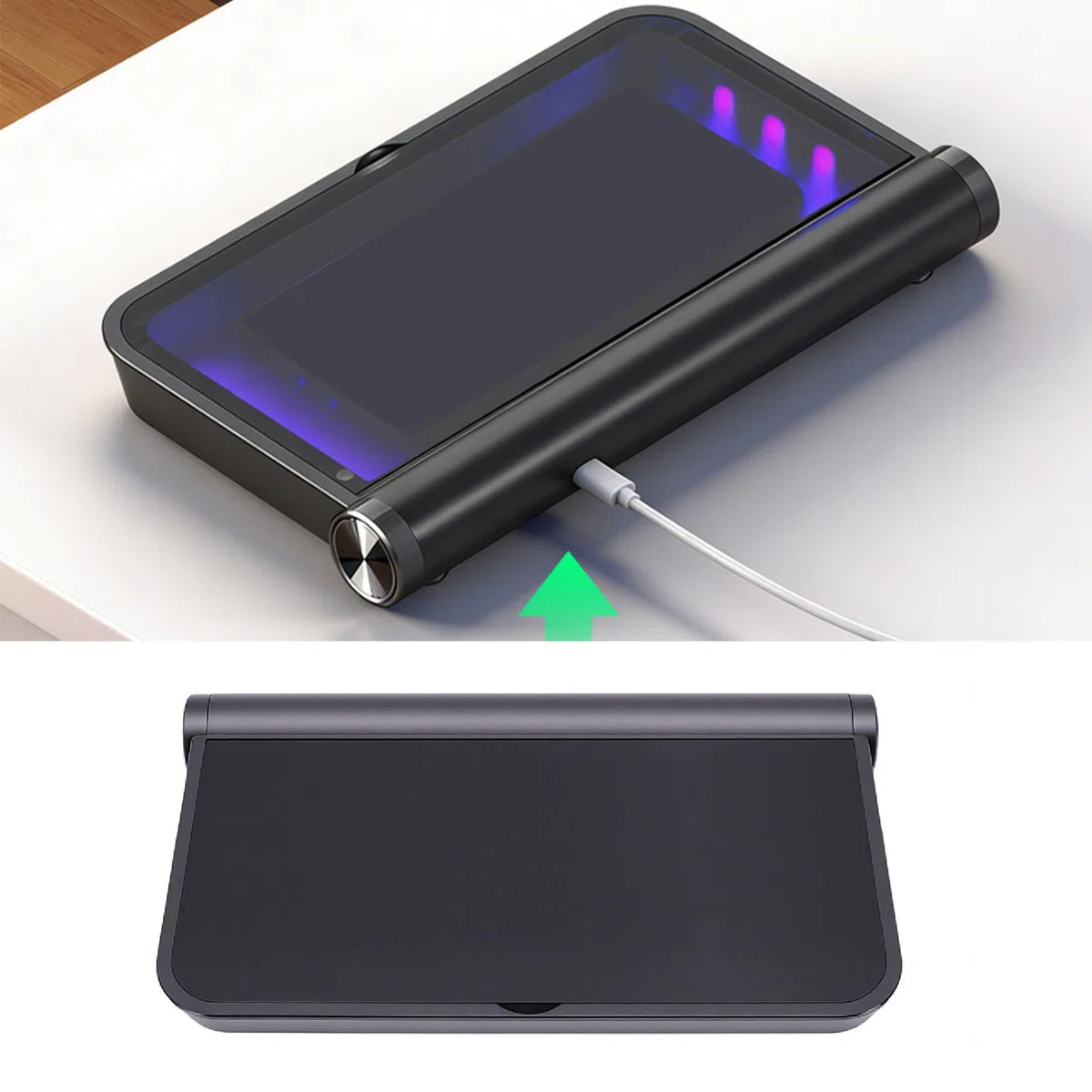 Cuifati Handy-Reinigungsbox, 15 W Schnelles Kabelloses Ladegerät für Smartphones Innerhalb von 7 Zoll, mit Schneller, Effektiver Reinigung (Black)