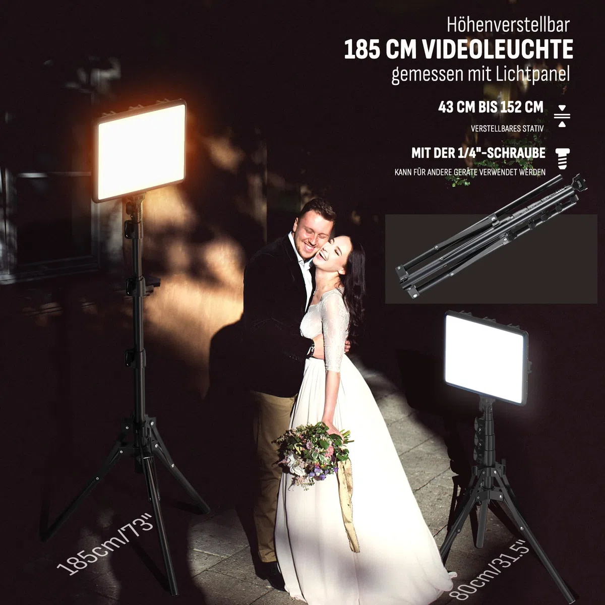 Video Licht Set, 2-Pack 25x20 cm 15 W LED Studio Fotolicht, Dimmbares 2800–6500K Kamera Licht für Video/Streamen von Selfies/Porträts im Innenbereich, Licht mit 160cm Stativ/TypC Adapter (2-Pack)