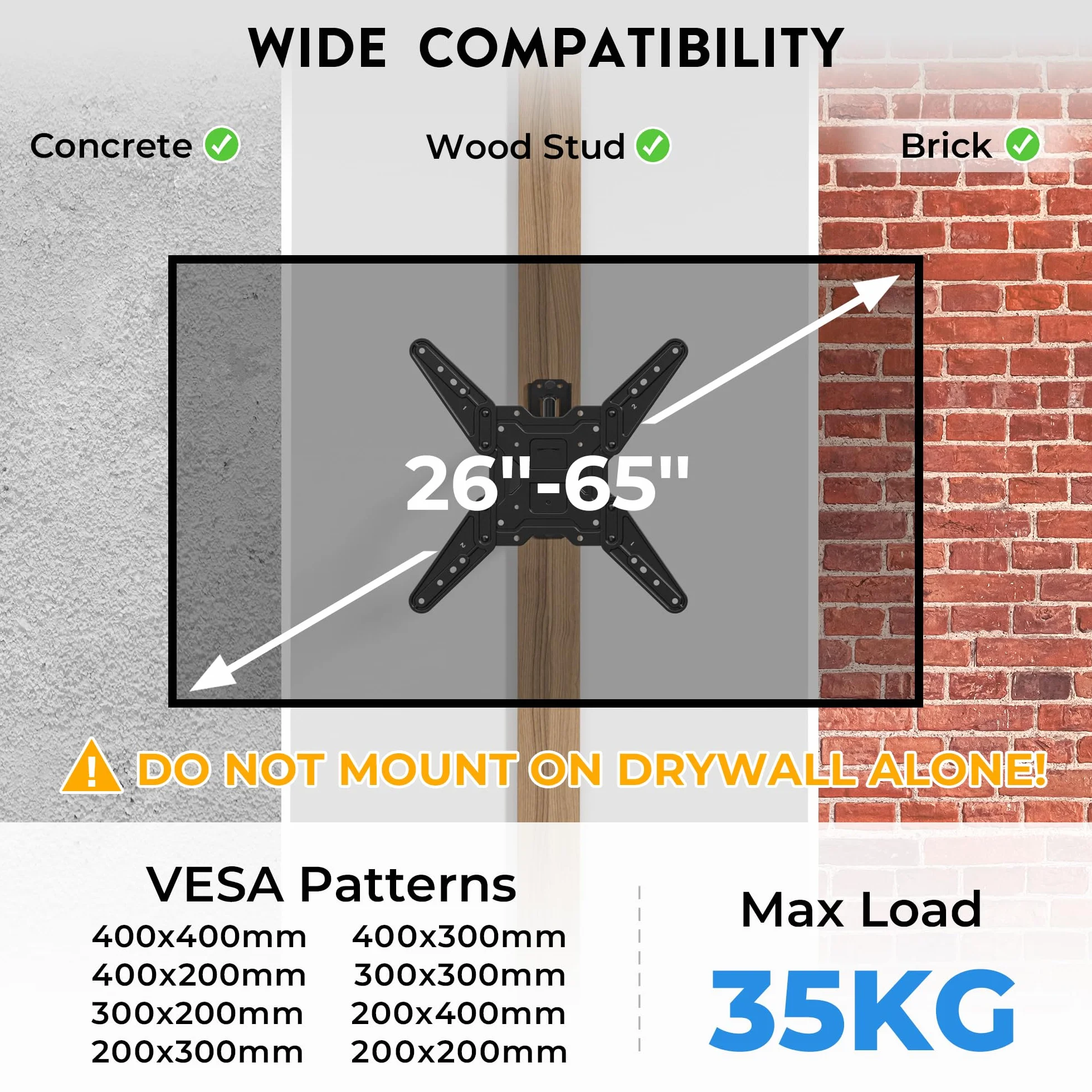 BONTEC Langarm TV Wandhalterung 950 mm Auszug für 26–65 Zoll Fernseher, voll bewegliche TV Halterung schwenkbar und neigbar, stabile Fernsehhalterung VESA 400x400 mm, bis 35 kg