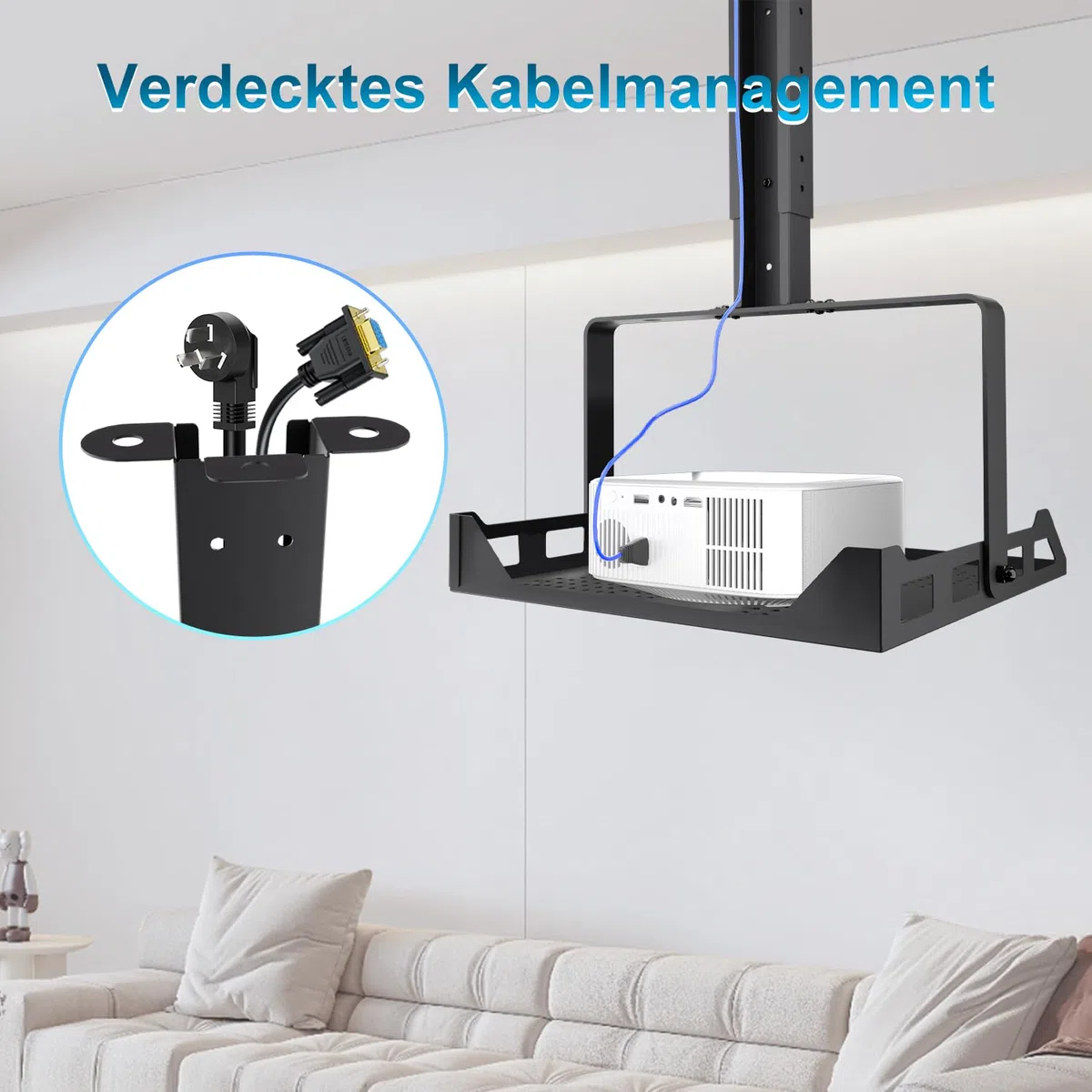 Salange Beamer Halterung Deckenhalterung, Höhenverstellbar Projector Halterung Decke,Universal wandhalterung Verdeckte Kabelführung,Tragkraft bis zu 10 kg,Beamerhalterungr für Heimkino Büro,Schwarz