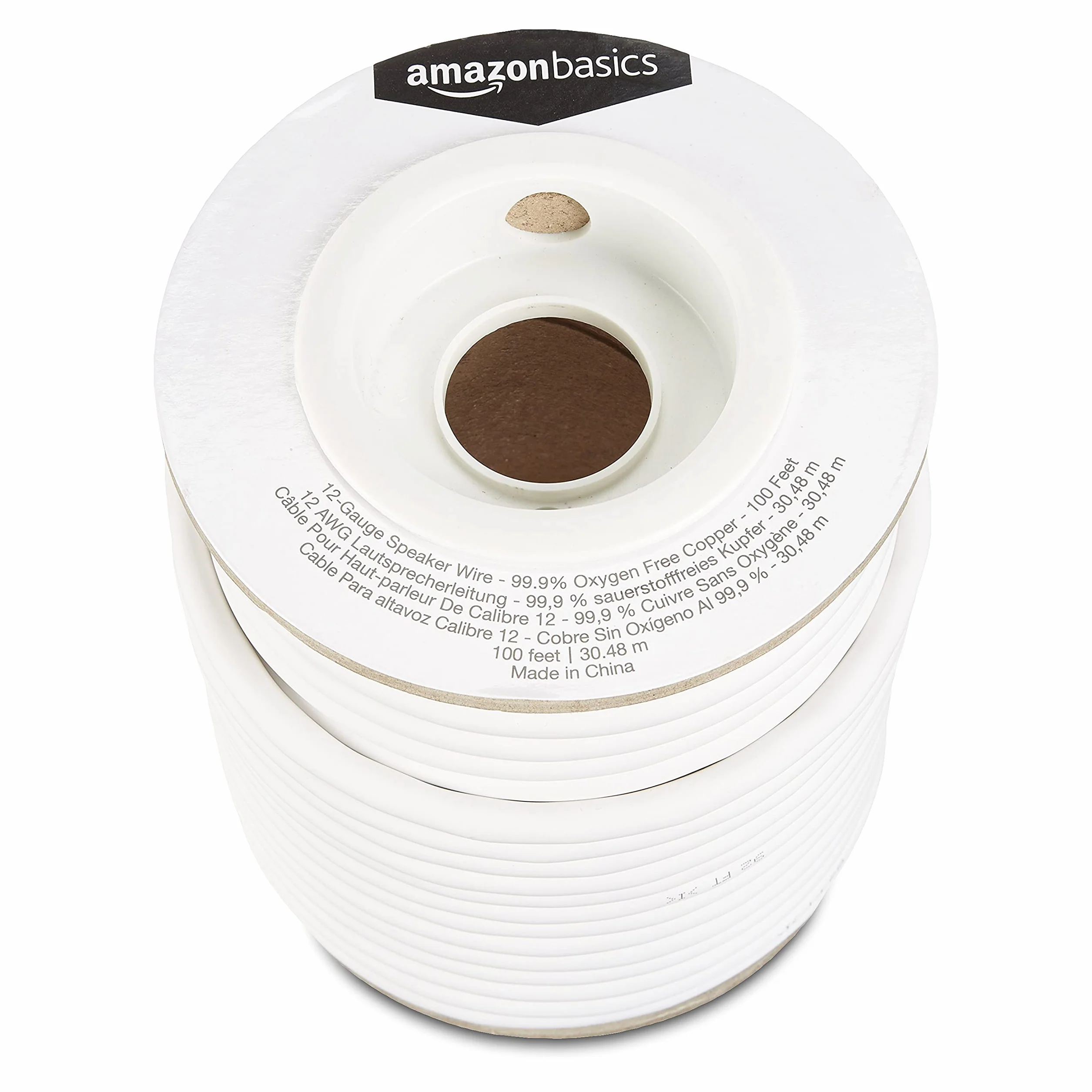 Amazon Basics Lautsprecherkabel - 12 AWG (2,05 mm), 99,9 % sauerstofffreies Kupfer, 30.5 m, Weiß,