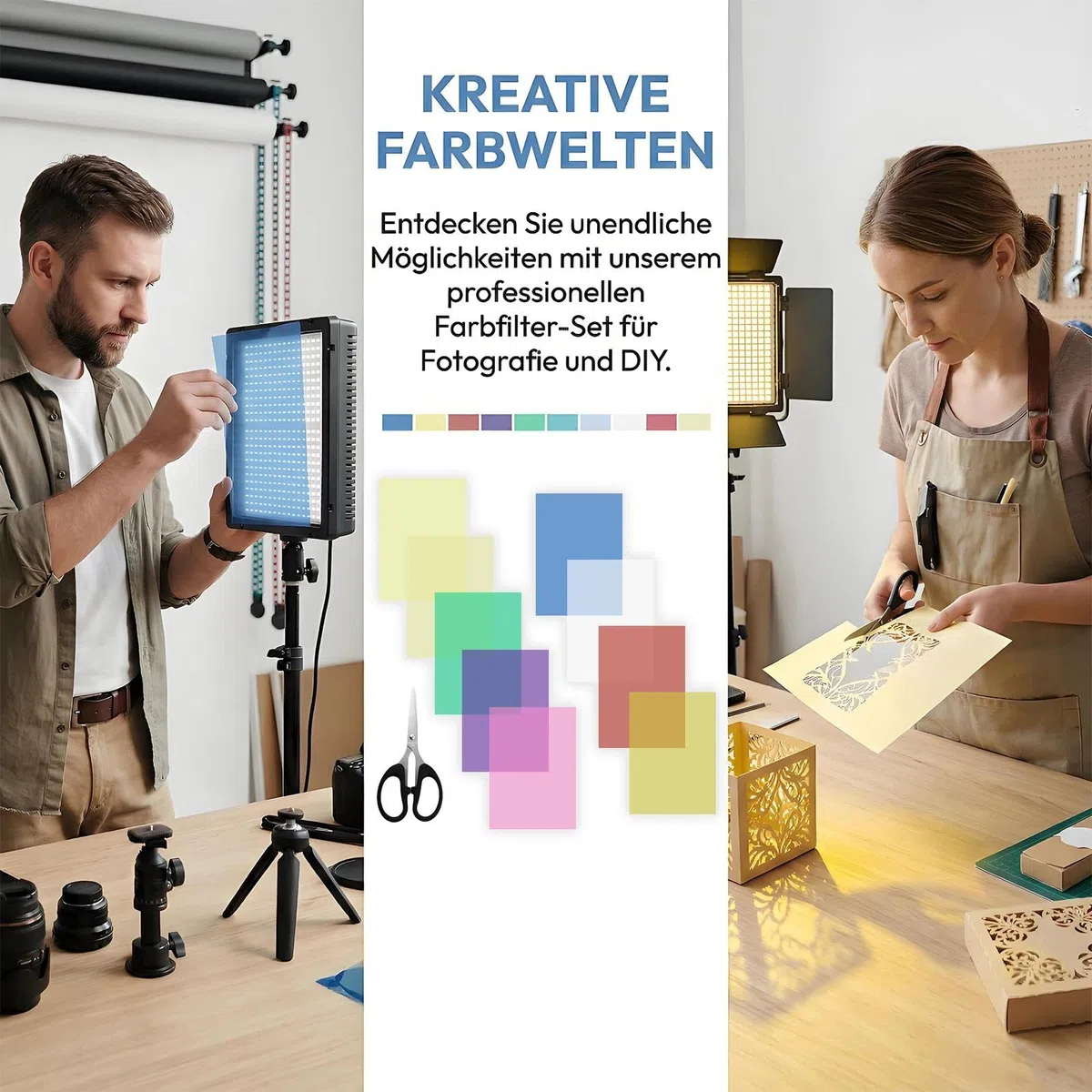 9 Stück Farbfolie Folie hitzebeständig, 29.7 x 21cm Lampenfolie Hitzebeständig Transparent A4 Farbfilter Folie, mit Zuschneidewerkzeug, für Lampe Scheinwerfer Foto Studio LED- 9 Farben