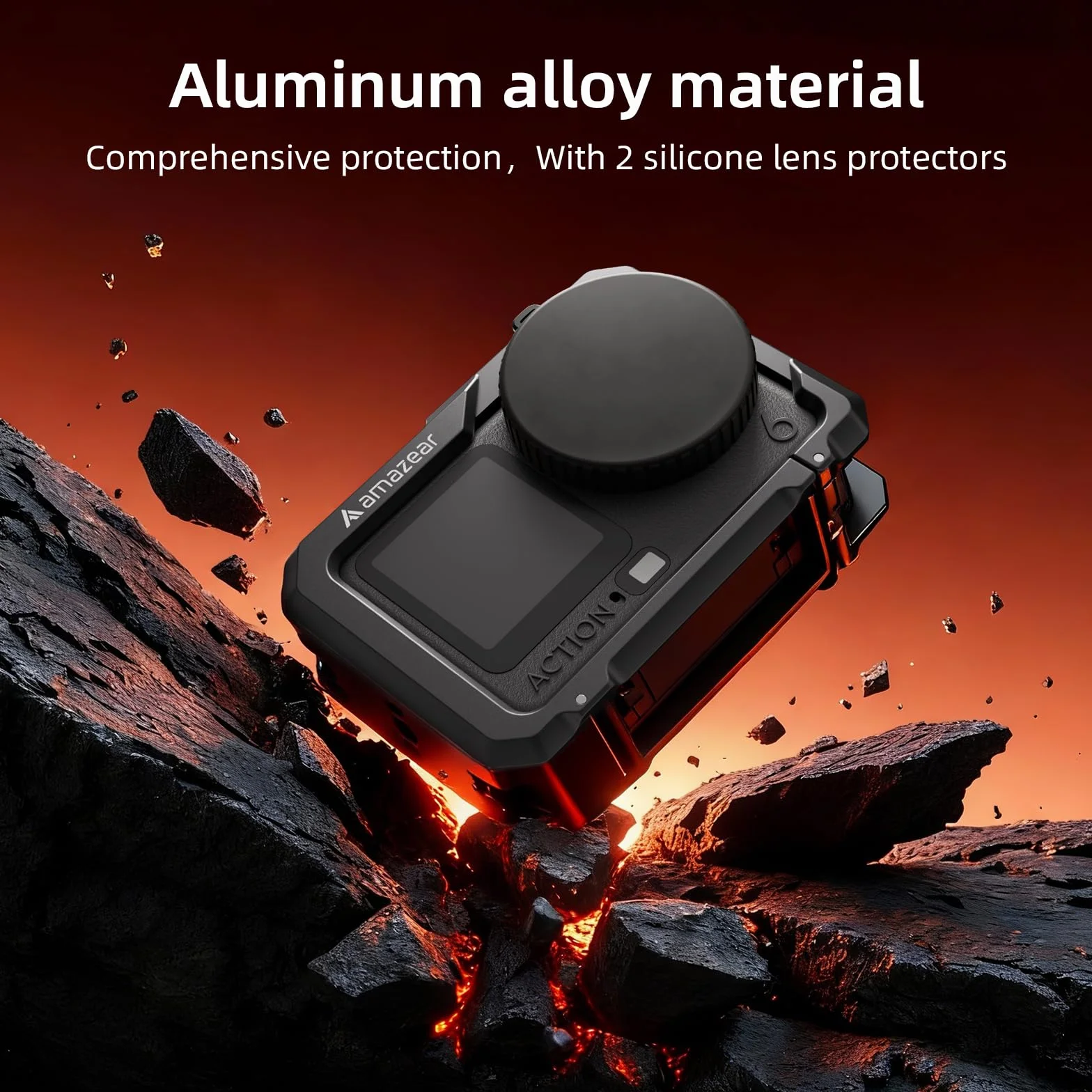 AMAZEAR Kamerakäfig für DJI Osmo Action 6 Zubehör, Osmo Action6 Metall cage - Action 6 Case Schutz Rahmen mit Kaltlichtschuh, 1/4" Gewinde & Objektivkappen, Protection Essential Bundle, Schwarz