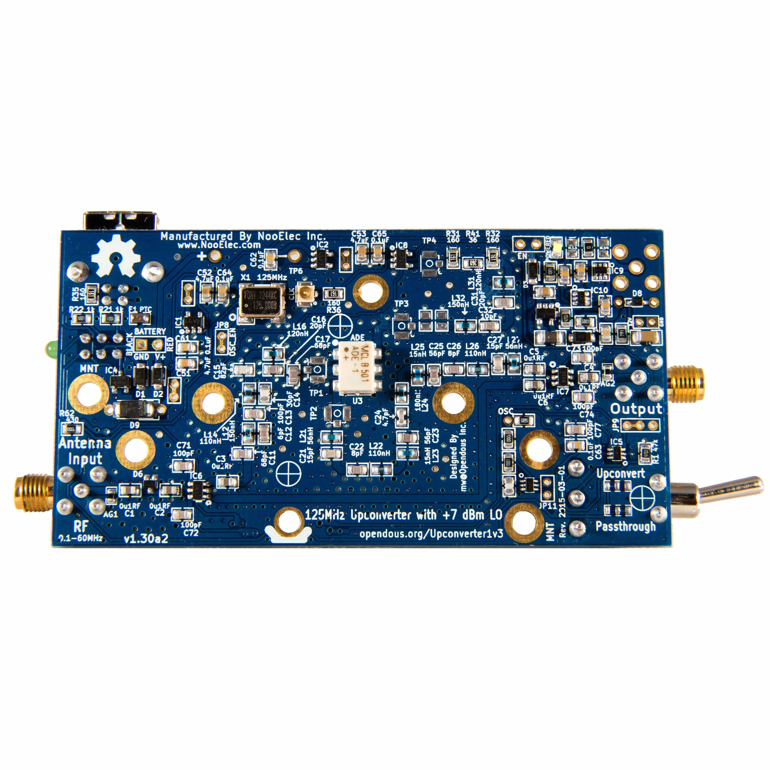 Ham It Up v1.3 Barebones - Nooelec RF Upconverter für Software Defined Radio. Funktioniert mit den meisten SDRs wie HackRF & RTL-SDR (RTL2832U mit R820T/R820T2 Tuner); MF/HF-Konverter mit SMA-Buchsen