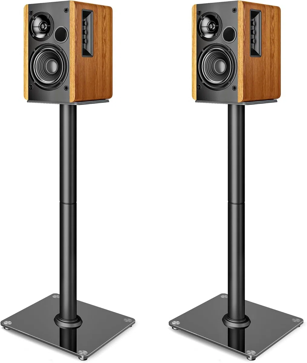 Pegzone Lautsprecherständer für Surround Sound,Universal Boxenständer Tragfähigkeit 25 kg,76,5 cm hohe Regallautsprecher-Ständer,Kabelmanagement,1 Paar,großer Glasbasis,schwarz