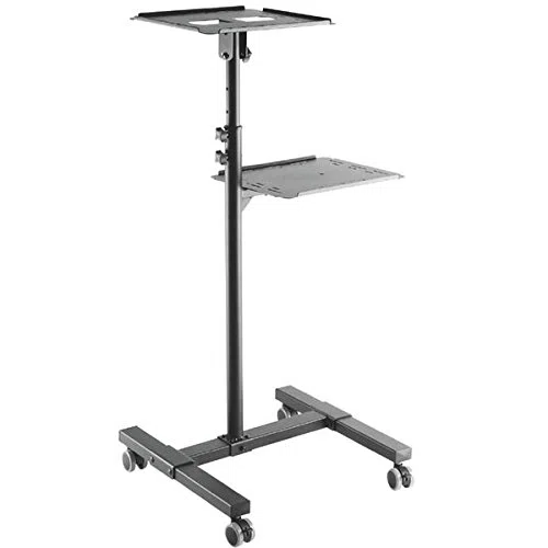 Beamerwagen TS-8 mit 2 Ablage-Ebenen, Gummirollen und komplett aus Metall Projektorwagen Beamer Projektor Laptop Notebook Ständer Rollwagen Gerätewagen