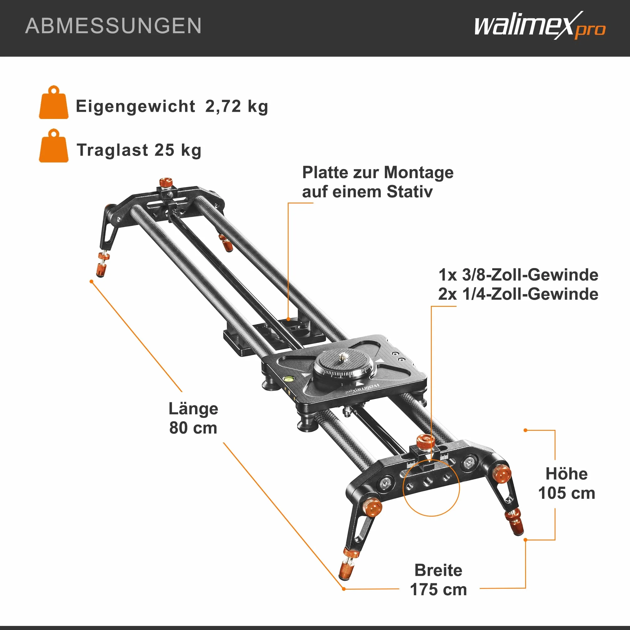 Walimex pro Carbon Follow Focus Parallax Slider 8 schwarz/orange 21639