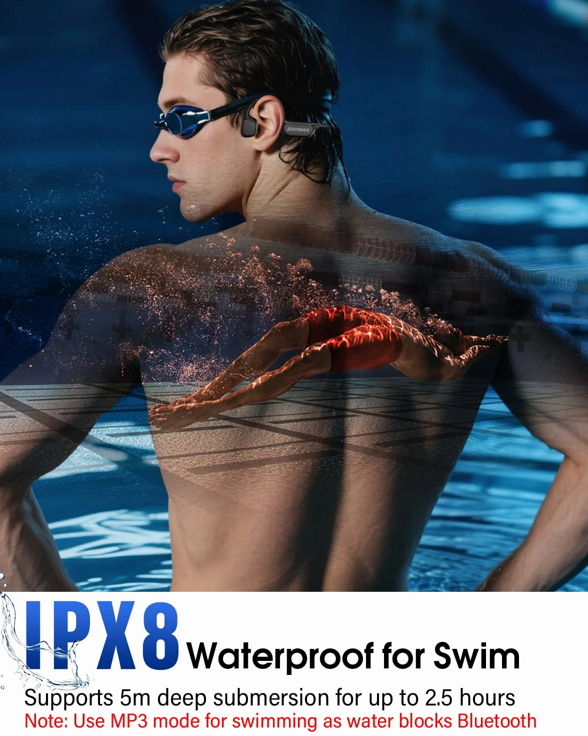 Militär Knochenschall Kopfhörer, Bluetooth 6.0, IP68 wasserdichte Schwimmen Sportkopfhörer mit MP3-Player 8G Speicher, 12h Laufzeit Windschutz Open Ear Sportkopfhörer, Schwimmen/Laufen/Radeln