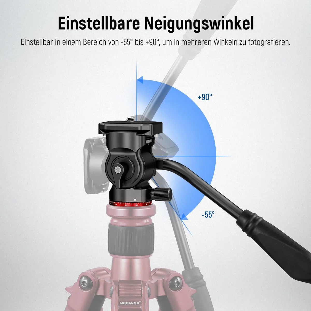 NEEWER Stativ Fluidkopf Pan Tilt Head mit Schnellwechselplatte und Griff, Metall Kamera Stativkopf kompatibel mit Arca Swiss für kompakt Videokameras DSLR Kameras, Belastbar bis zu 3kg,GM24(Rot)