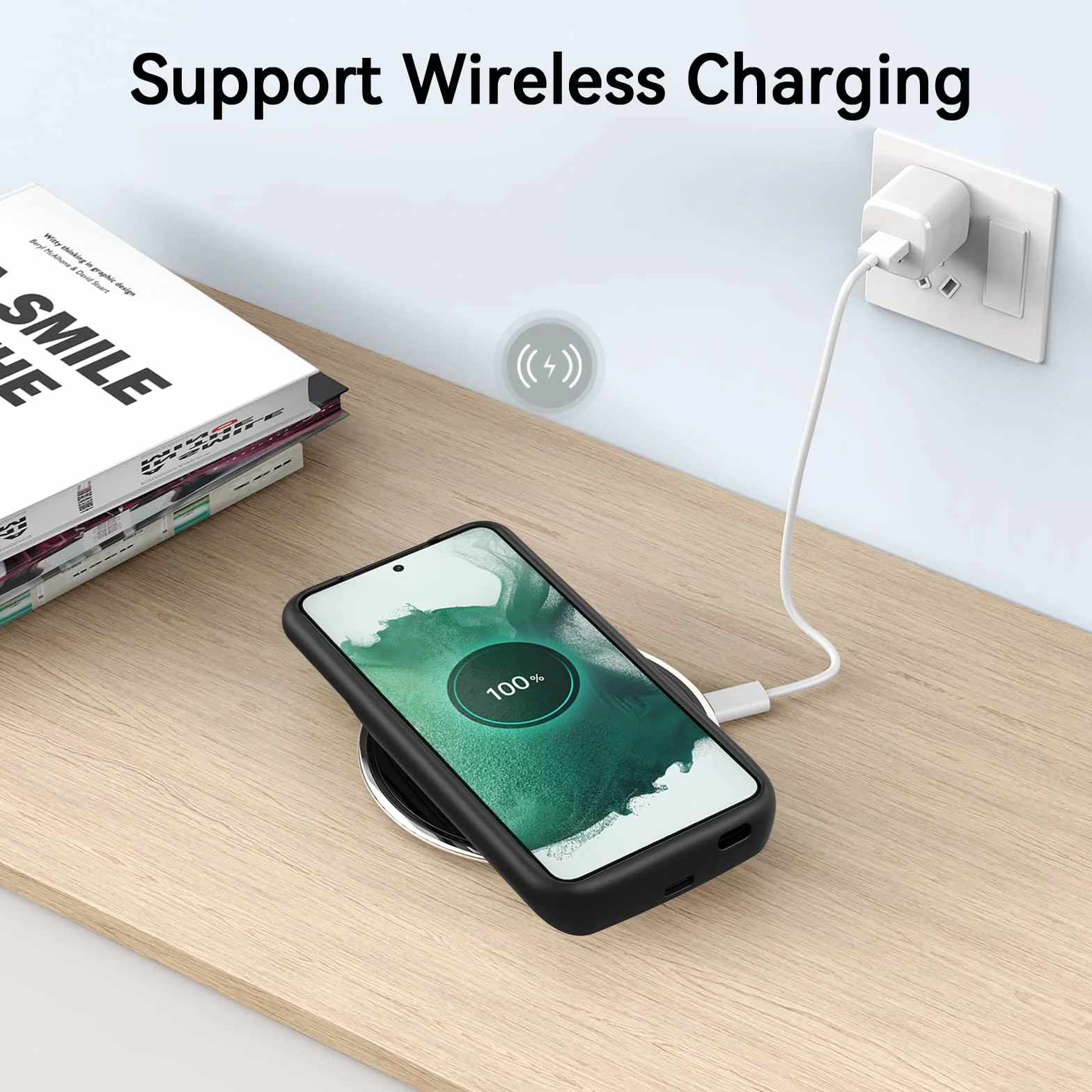 NEWDERY Akku Hülle Für Galaxy S22, Unterstützt 18W QC und Qi Kabelloses Laden, 4700 mAh Schlanke Wiederaufladbare Akkuhülle Für Samsung S22 (6,1 Zoll)