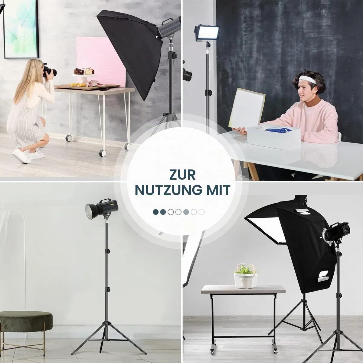 EMART 210cm Lichtstativ Stabil Lampenstativ Aluminium-Stativständer Licht Stativ tragbares Beleuchtungsstativ 5 kg Traglast, 1/4 Zoll Schraube Light Stand für Studio Kits, Softbox-2 Stück