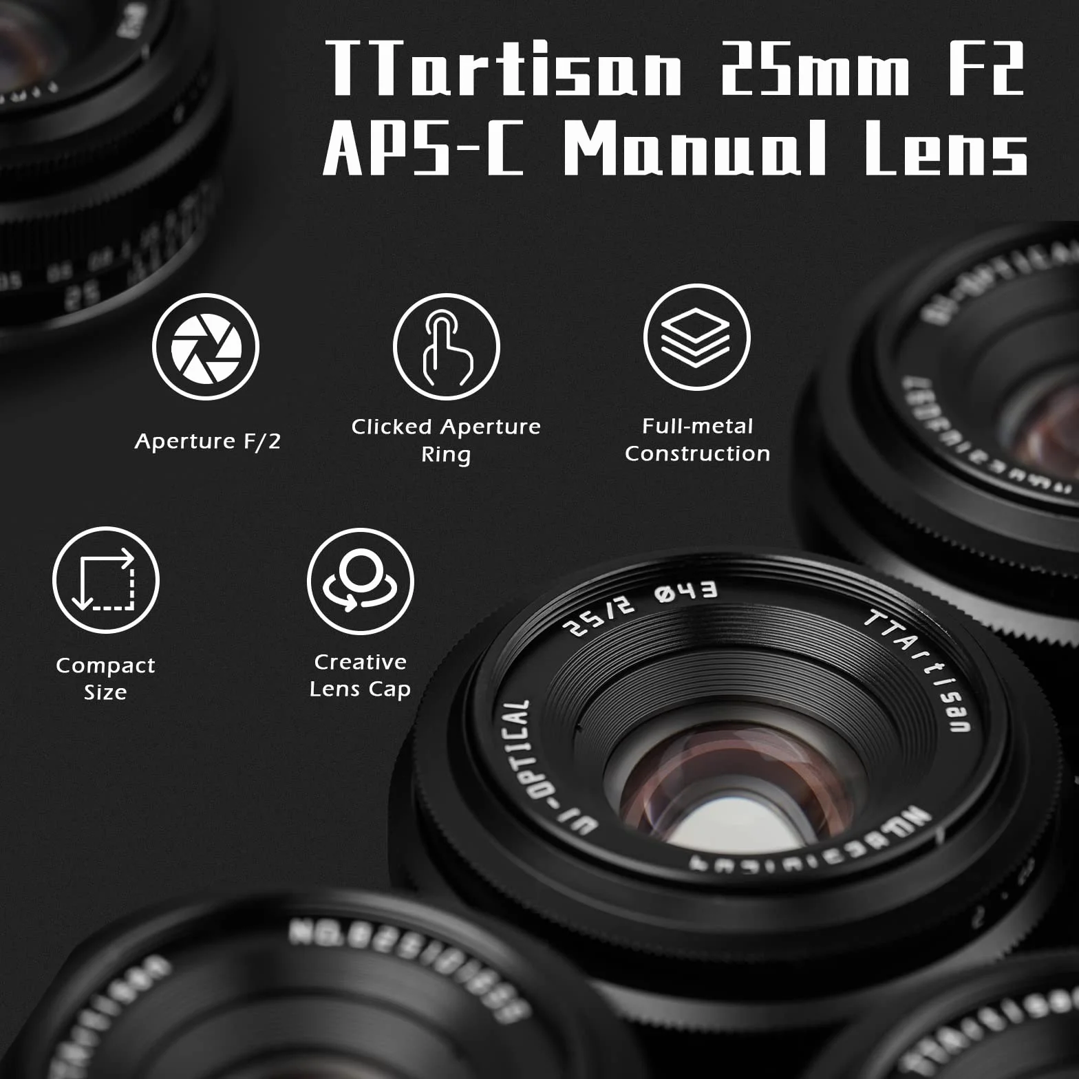 TTartisan 25mm F2 X Mount Objektiv, APS-C Manueller Fokus Weitwinkel Objektiv für Fuji X Mount, Kompatibel mit Fuji X-Mount Spiegellosen Kameras X-PRO1 X-PRO2 X-E1 X-E2 X-E3