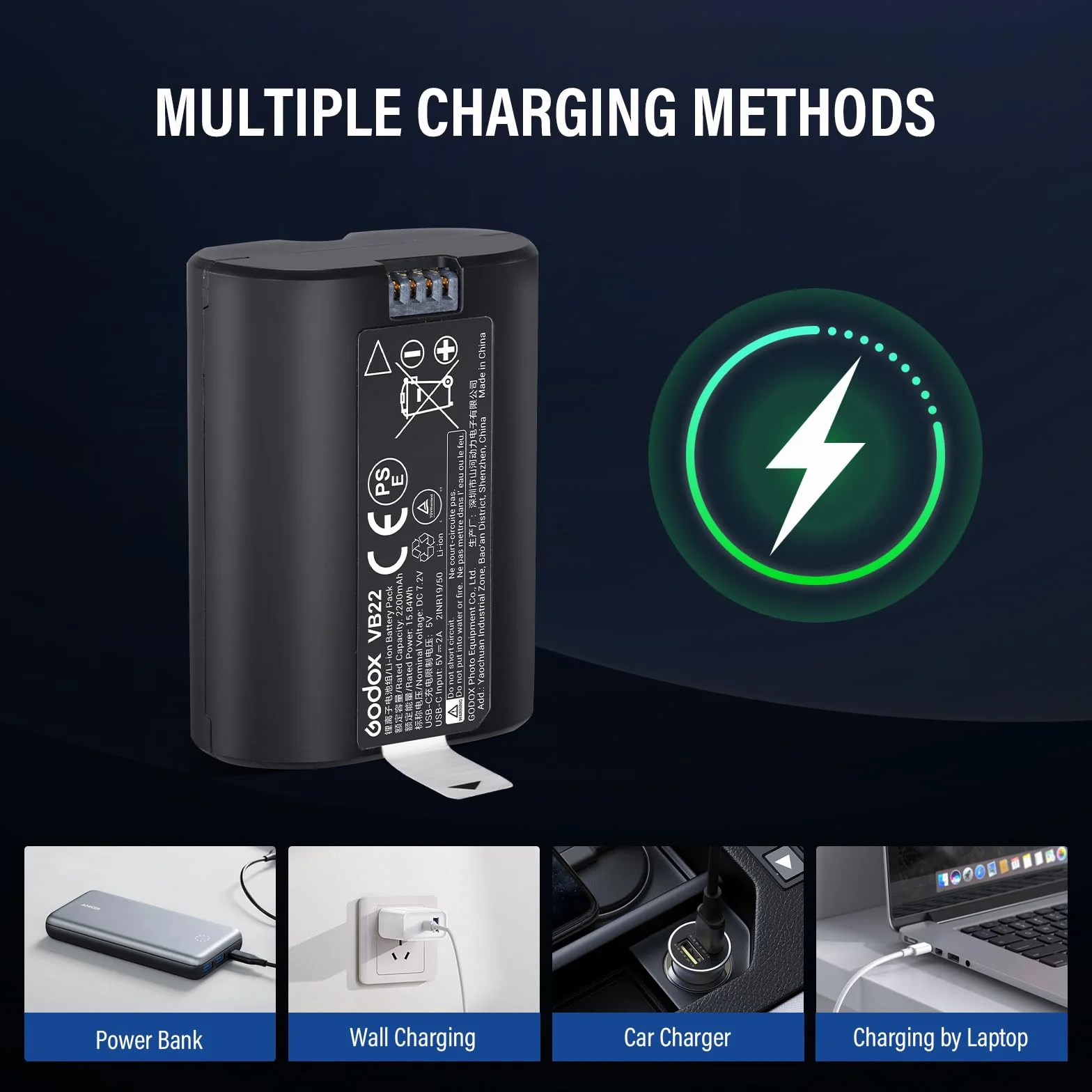 Godox VB22 Lithium-Akku Battery 7,2V 2200 mAh Kompatibel mit V480 V350 Kamerablitz