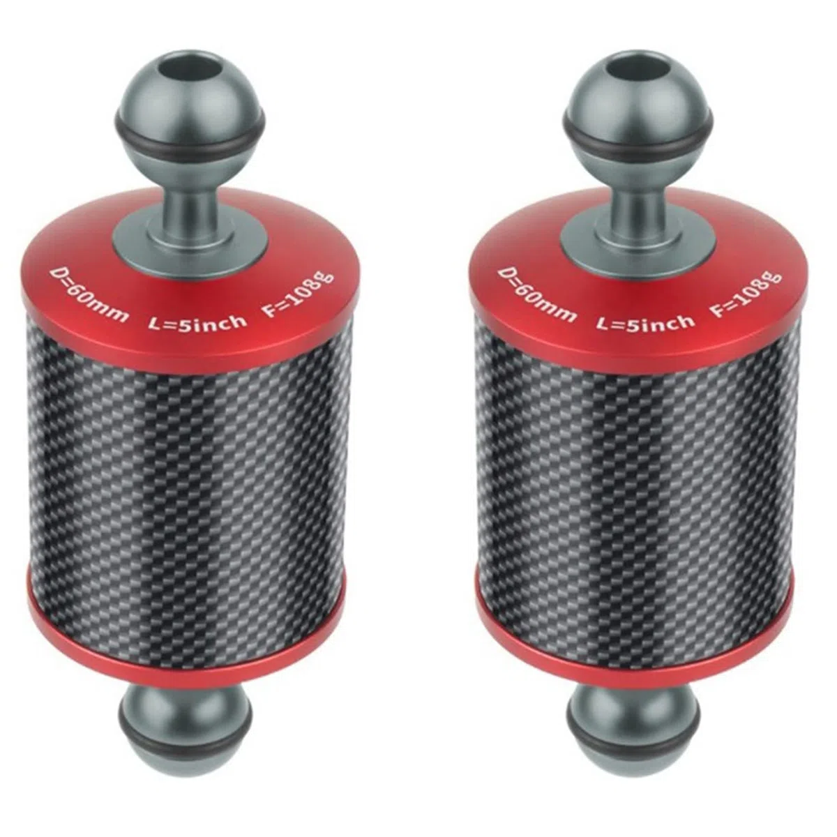 2 x Durchmesser 60 mm Kohlefaser-Schwimmer, Schwimmarm, 12,7 cm für DSLR-Kameratablett, Unterwasser-Tauchzubehör, Rot