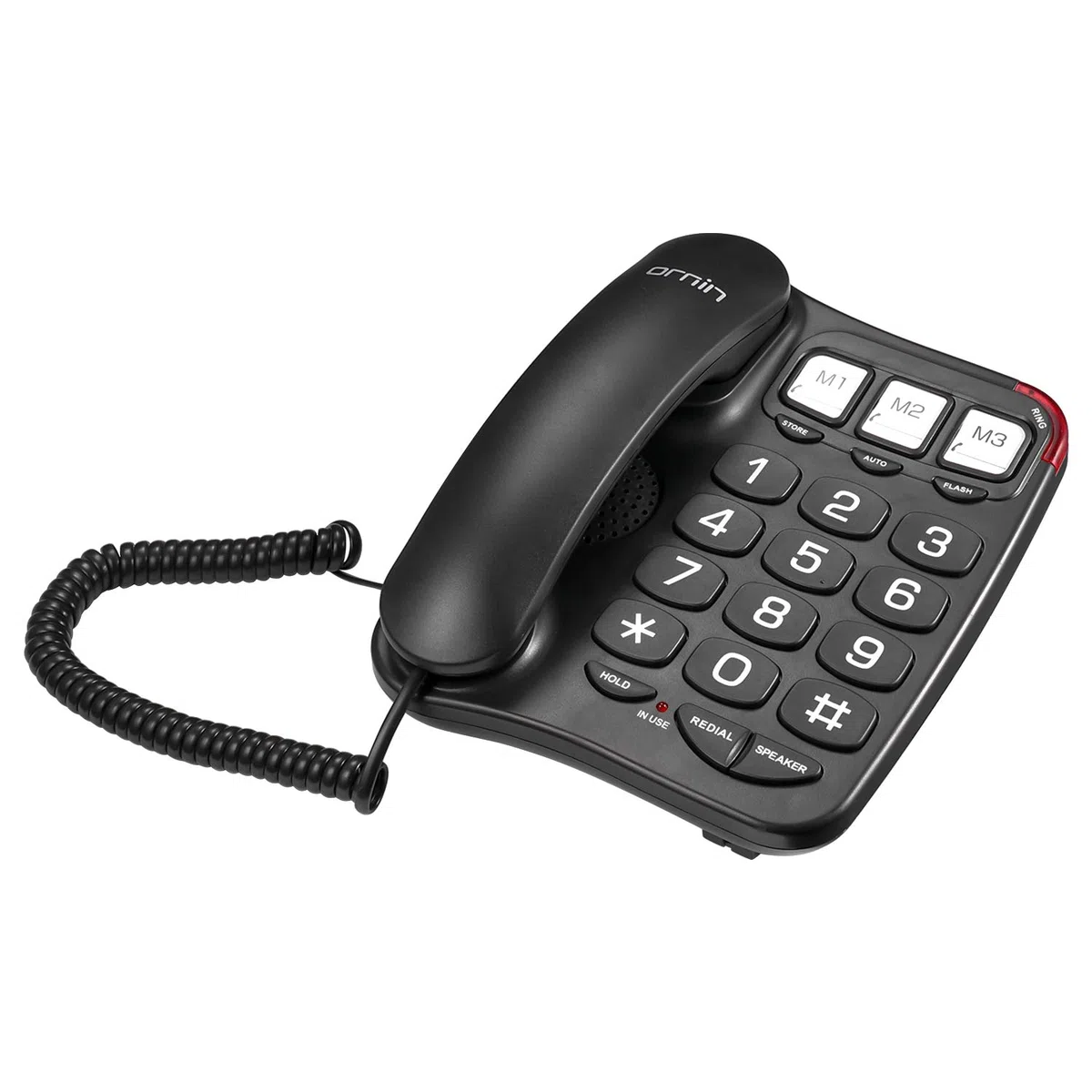 Ornin S016 Big Button Schnurgebundenes Telefon mit Lautsprecher, Hörgerät kompatibel für Senioren (Schwarz)