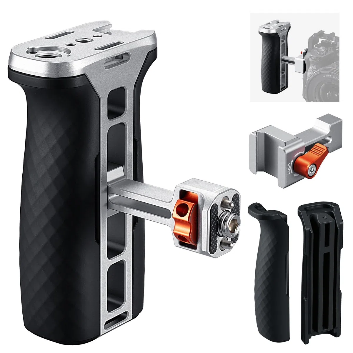 K&F CONCEPT Seitengriff für Kamerakäfige, Side Handle mit 3/8" Locating Schraube für ARRI und mit Schnellverschluss für NATO-Schiene,mit Kaltschuh und Gewindeloch,40mm nach Oben/unten verstellbar
