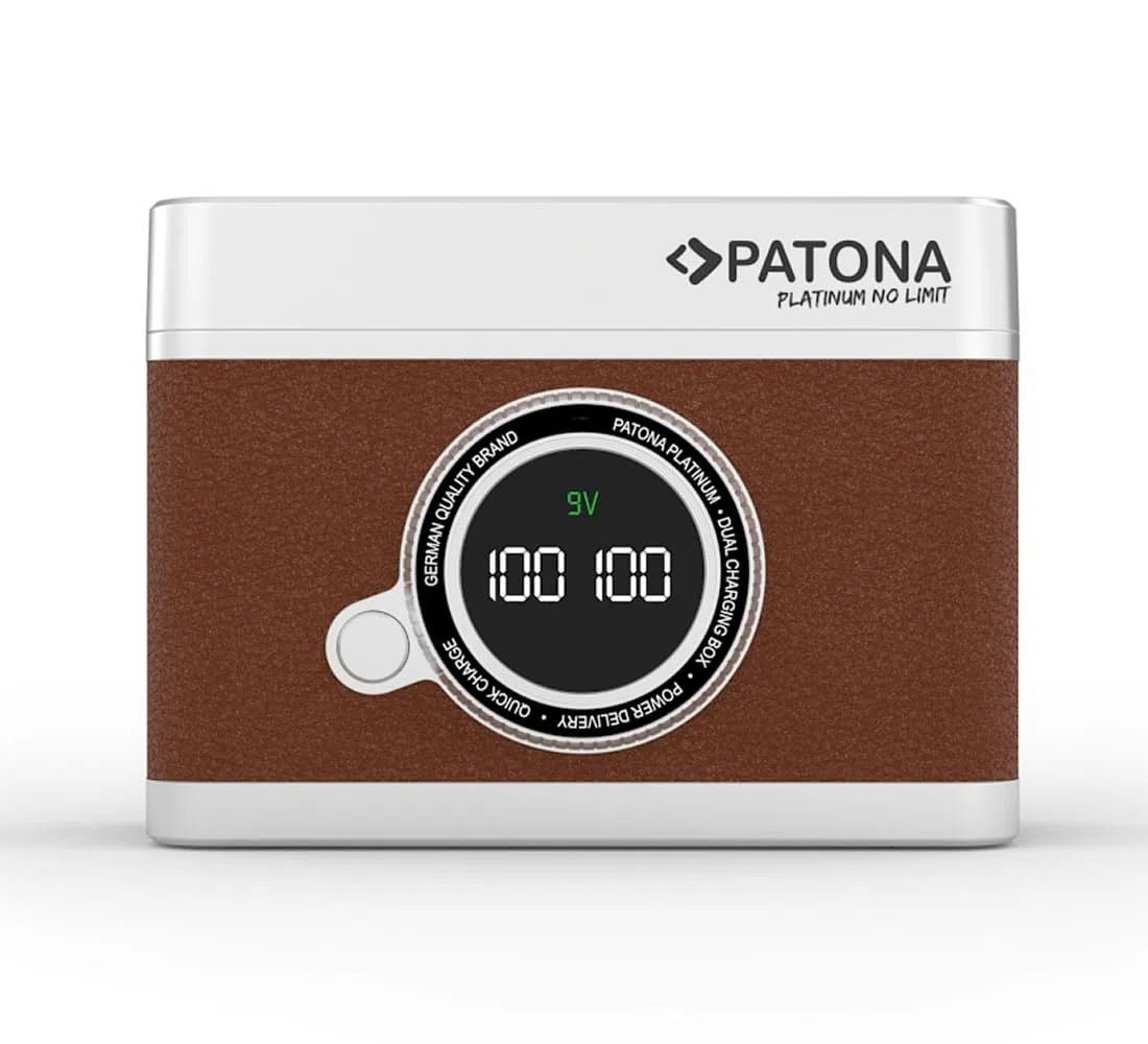 PATONA Platinum Retro Dual Ladebox USB-C für Canon LP-E6 LP-E6N LP-E6NH LP-E6P Akku – Schnellladegerät mit LED-Display, PD & QC, 8.4V, Lade- & Aufbewahrungsbox kompatibel mit EOS R R5 R6 R7