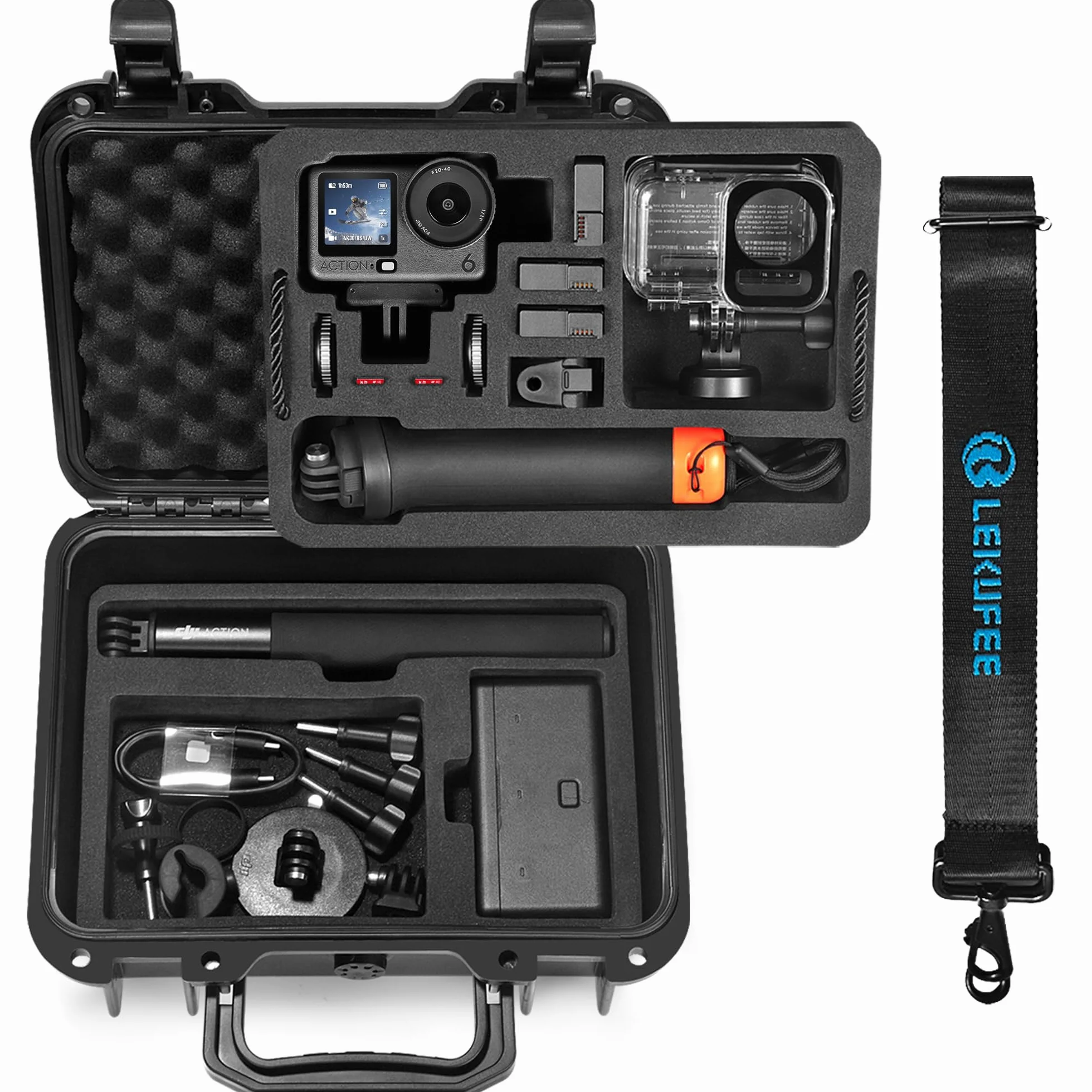 LEKUFEE Kleiner Wasserdichter Hartschalenkoffer für DJI Osmo Action 6/5 Pro/4/3 Actionkamera,Adventure-Combo,Standard-Combo,Diving Combo und Zubehör (nur Tragetasche)