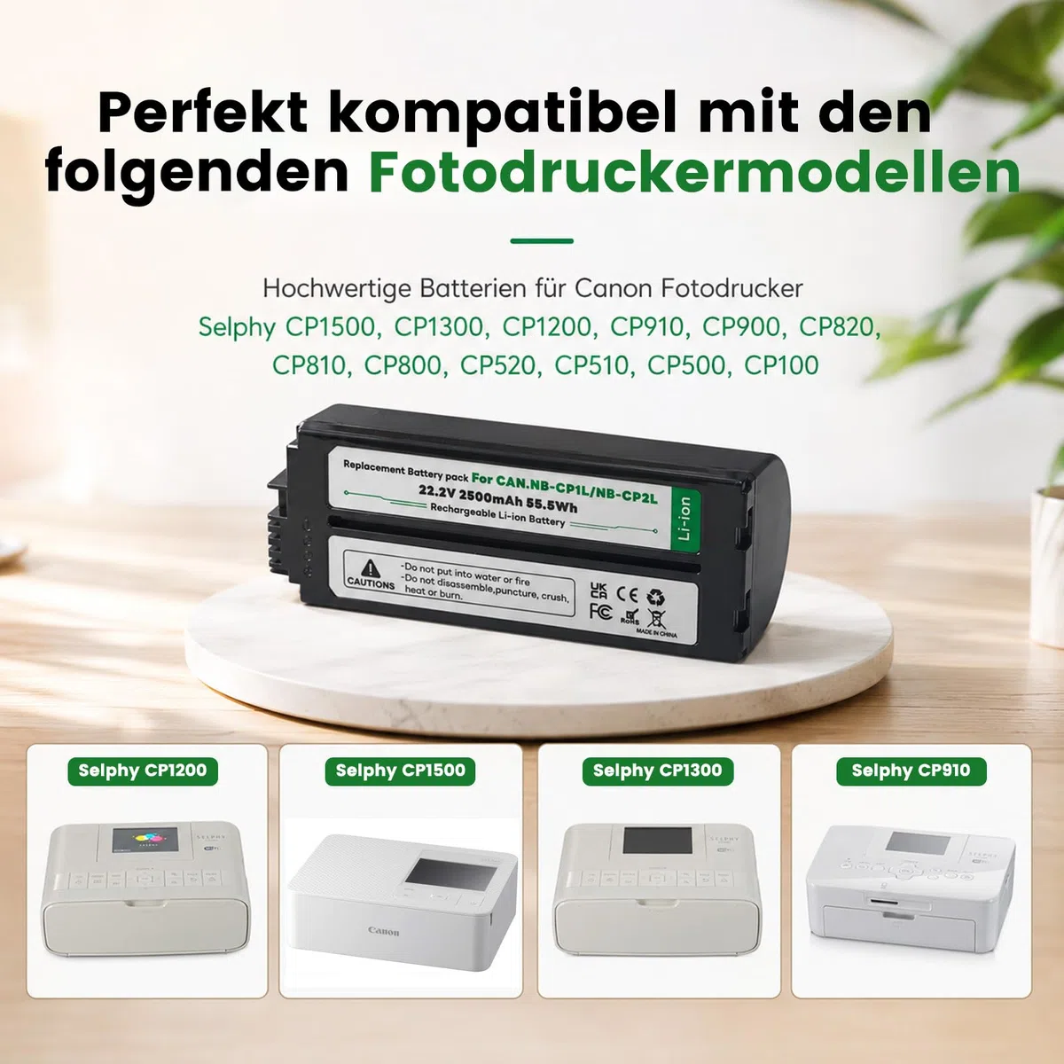 2026 Upgrade 2500mAh NB-CP2L CP1L Akku + Ladegerät Adapter für Canon Fotodrucker Selphy CP1500, CP1300, CP1200, CP910, CP900, CP820, CP810, CP800, CP520, CP510, CP500, CP100
