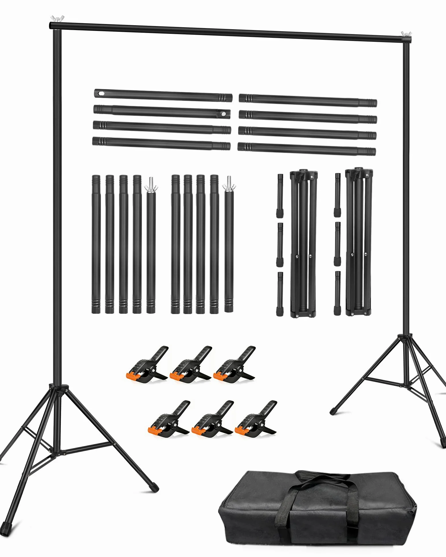 Foto Hintergrund Ständer Set 3m x 2,4m, Verstellbarer Fotohintergrund Ständer mit 6 Klemmen & Tragetasche für Fotografie, Foto Hintergrund, Fotostudio, Backdrop Stand, Hochzeit, Party Deko
