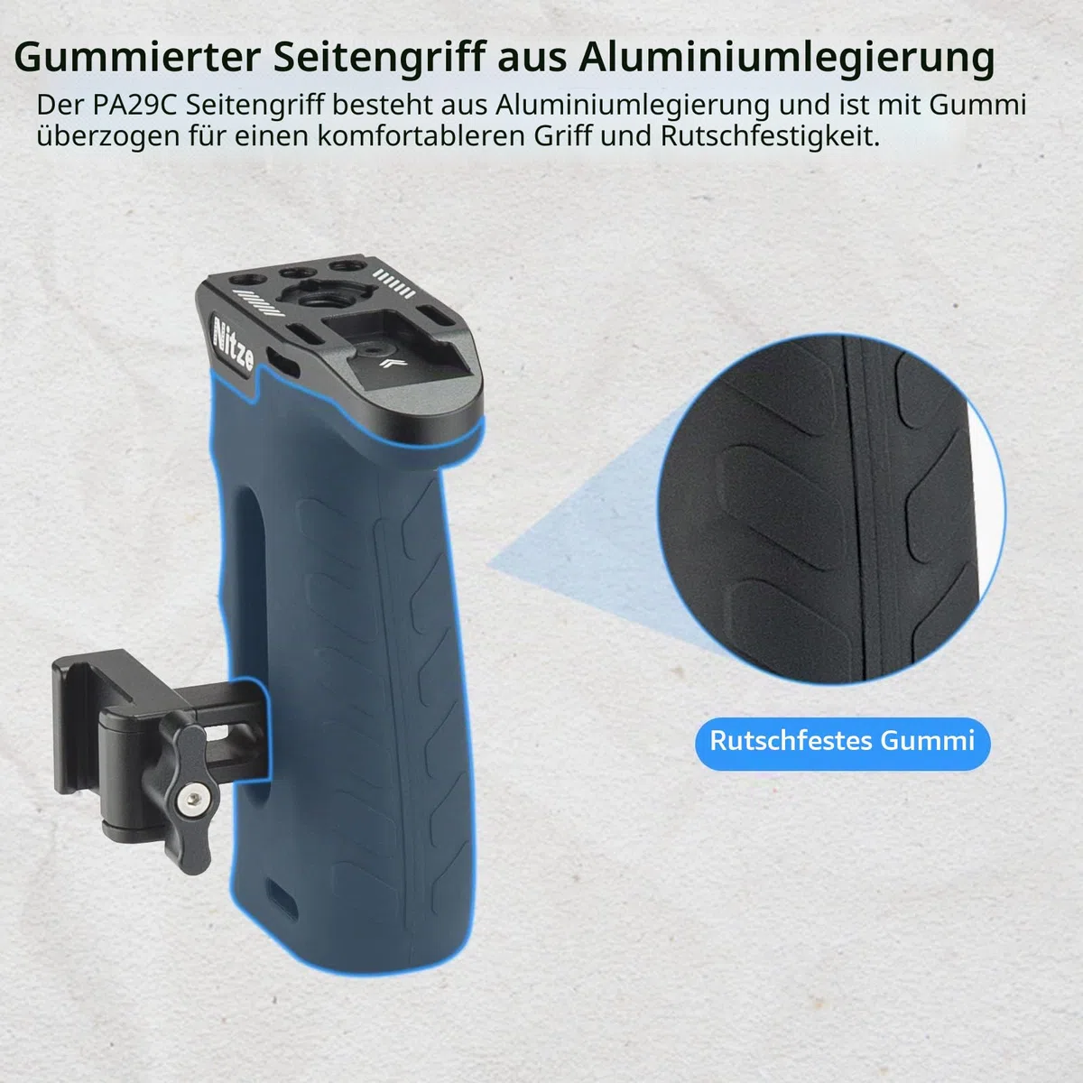 Nitze Ergonomischer Seitengriff mit NATO-Klemm, Side Handle NATO-Clamp für Linke Oder Rechte Hand, Mini-Seitengriff with Built-in Cold Shoe Nach Oben und Unten Verstellbar für Kamerakäfig-PA29C