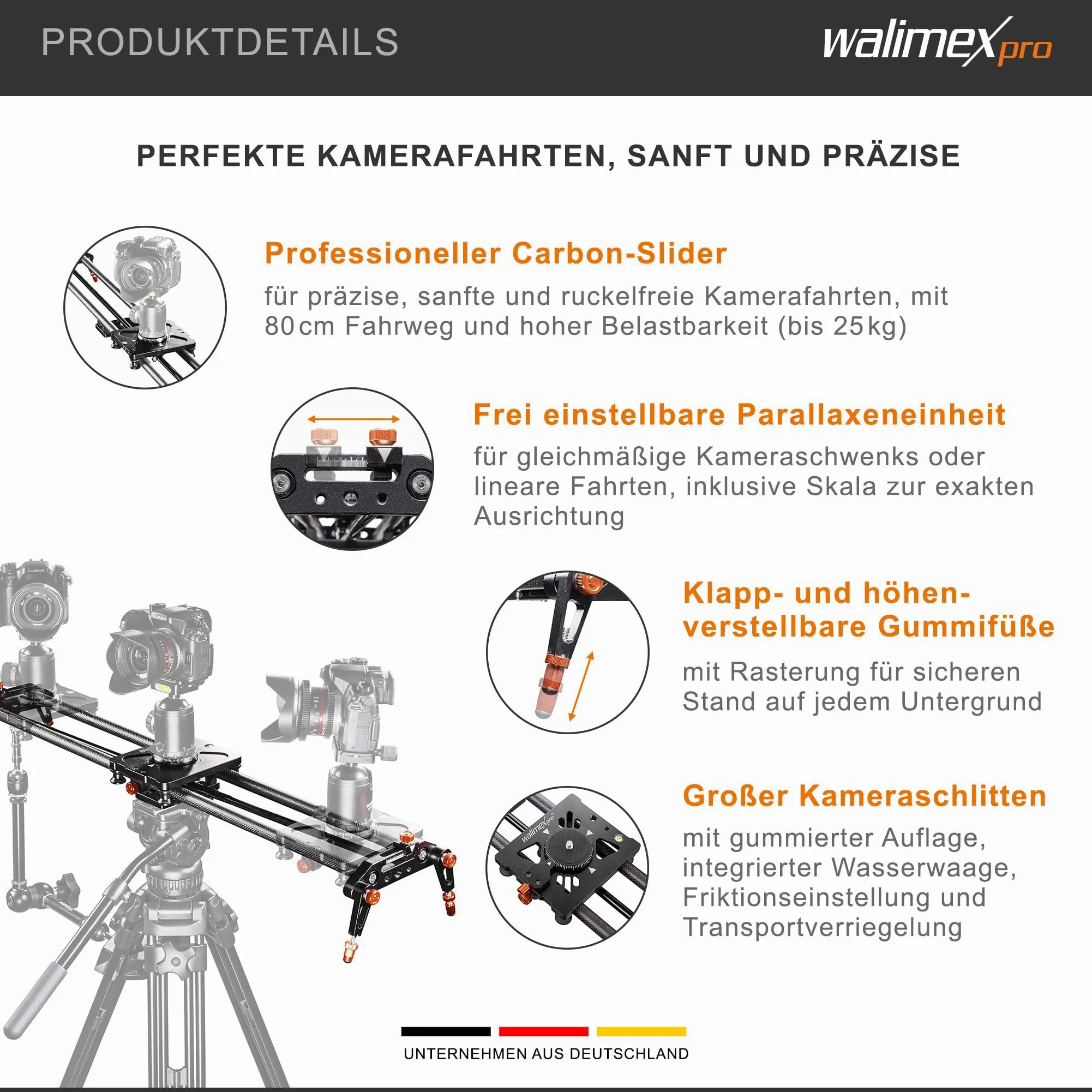 Walimex pro Carbon Follow Focus Parallax Slider 8 schwarz/orange 21639
