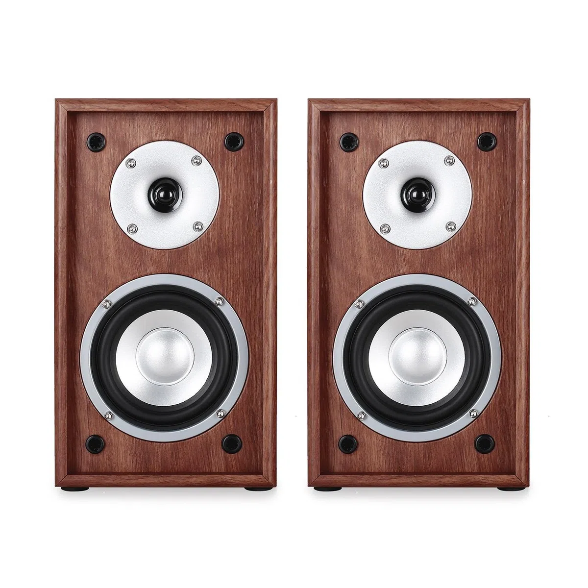 auna - Linie 300 SF-WN, Regallautsprecher, Lautsprecher-Boxen, HiFi-Boxen, Lautsprecher-Paar, 2-Wege-System, 13cm (5") Tieftöner, 76 Watt max, 8 Ohm, passiv, walnuss