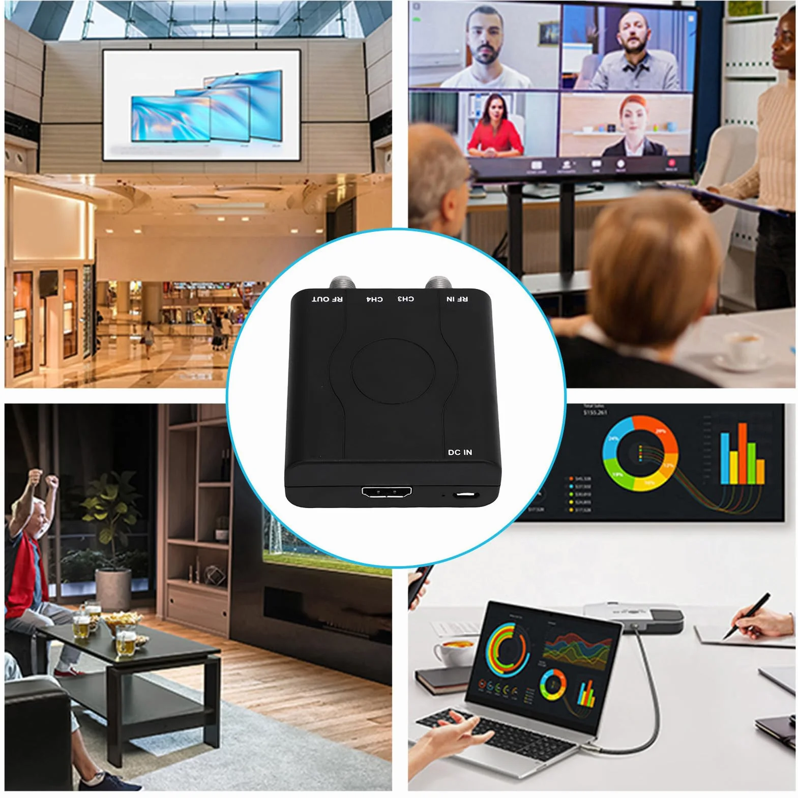 Annadue HDM61 HD AV Zum RF -Modulator, VHF HDMI -Koaxialkonverter für das PAL NTSC -Format, HDCP 1.4, TV -Audio -Videokonverter für Home TV