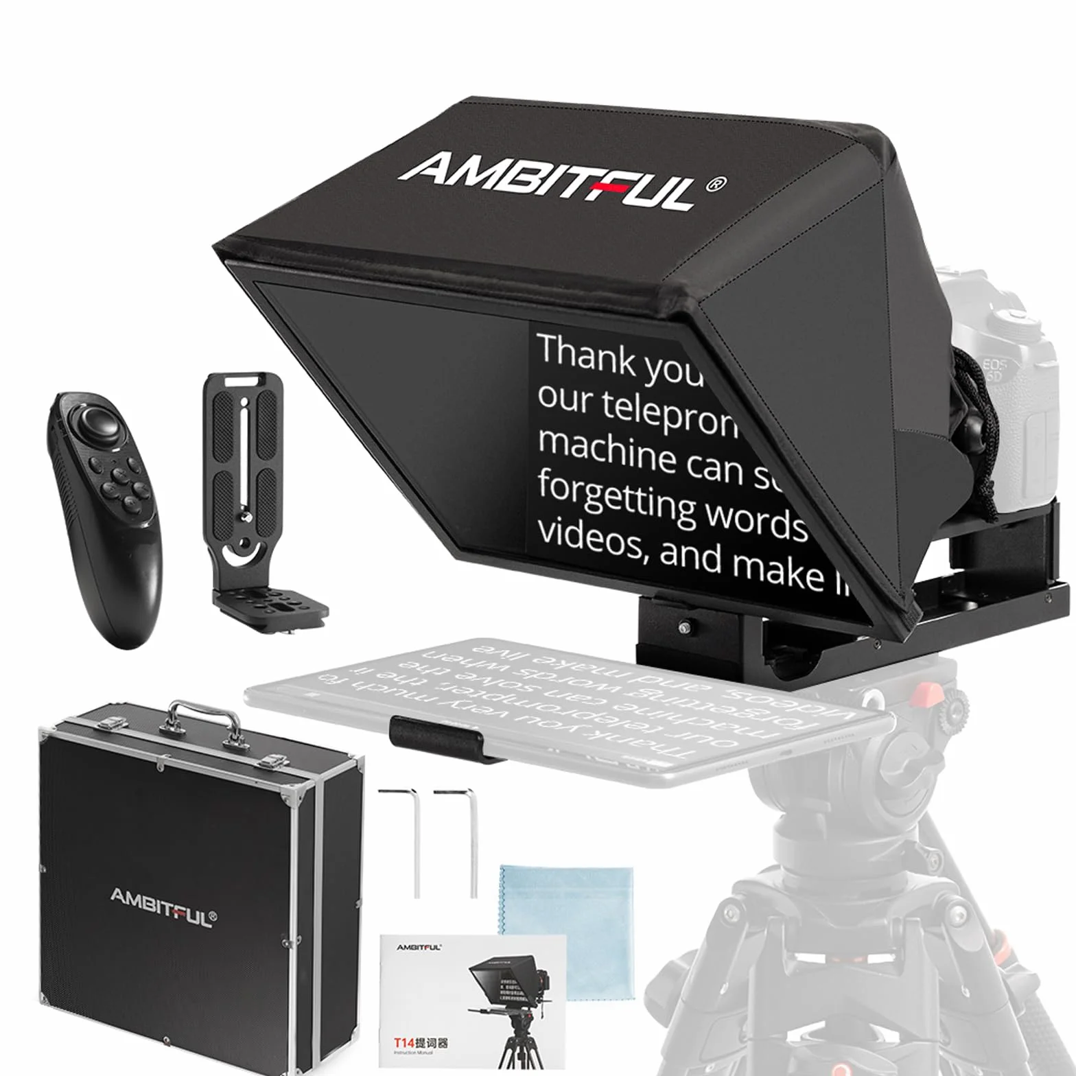 Ambitful T14Pro Teleprompter für Kamera, iPad, Android-Tablet, Smartphone, App-Steuerung/keine Montage, kompatibel mit iOS Android, für Online-Tech/Interview/Vlogger/Live-Streaming