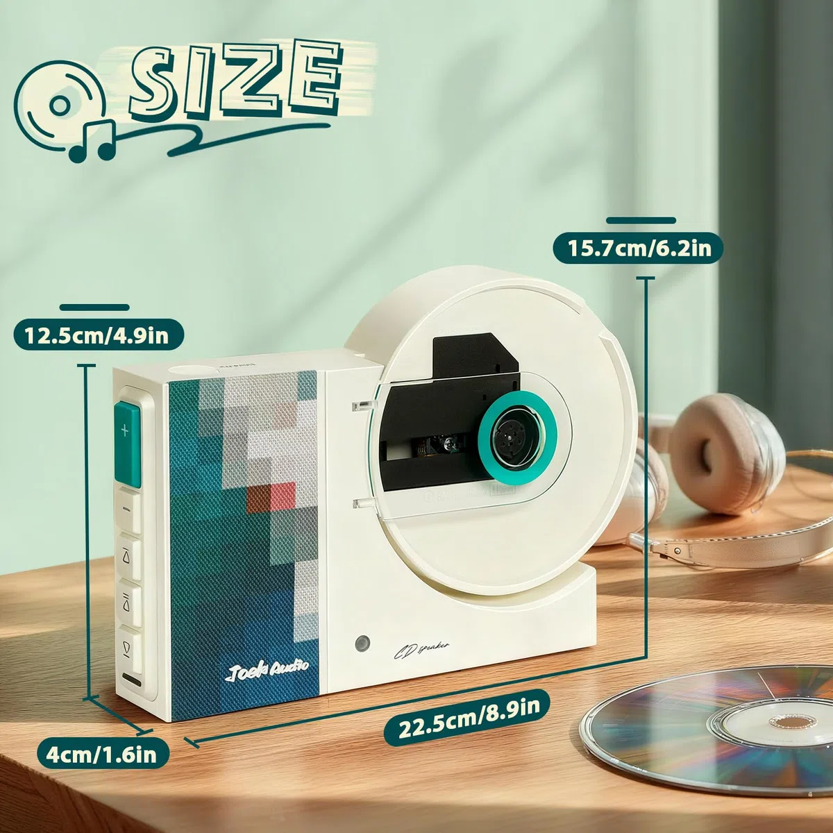 Wandmontierbarer Retro-CD-Payer-Musik-Player, USB, Bluetooth-kompatibel, AUX-Eingang, Heim-Audio-Lautsprecher, 4000 mAh, mit Fernbedienung, für Heimdekoration (grün)
