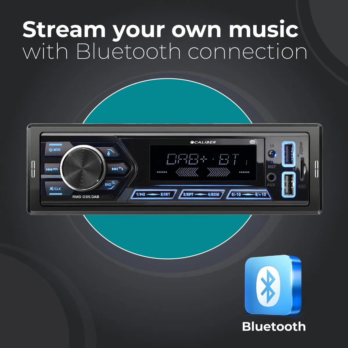 Caliber Autoradio DAB Plus & Bluetooth, 1-DIN, Freisprecheinrichtung, 40mm Einbautiefe, 4x55W, USB/SD/AUX, 2.1A Fast Charge (RMD035DAB)