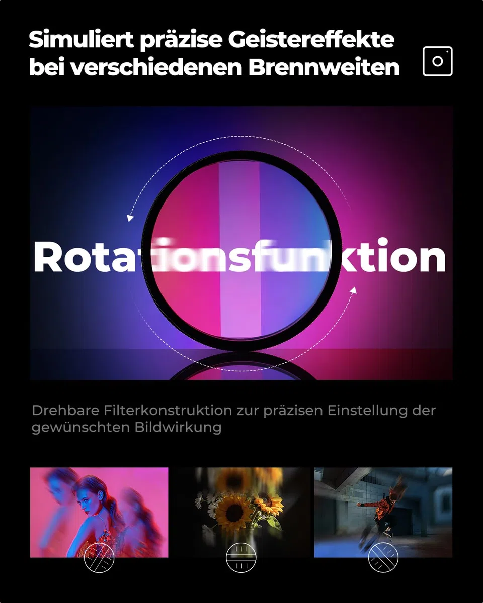 K&F CONCEPT 82mm Bilateraler Bewegungsunschärfe-Effekt-Filter Optisches Glasprisma Spezialeffekt-Kameraobjektivfilter (Nano-B Serie)