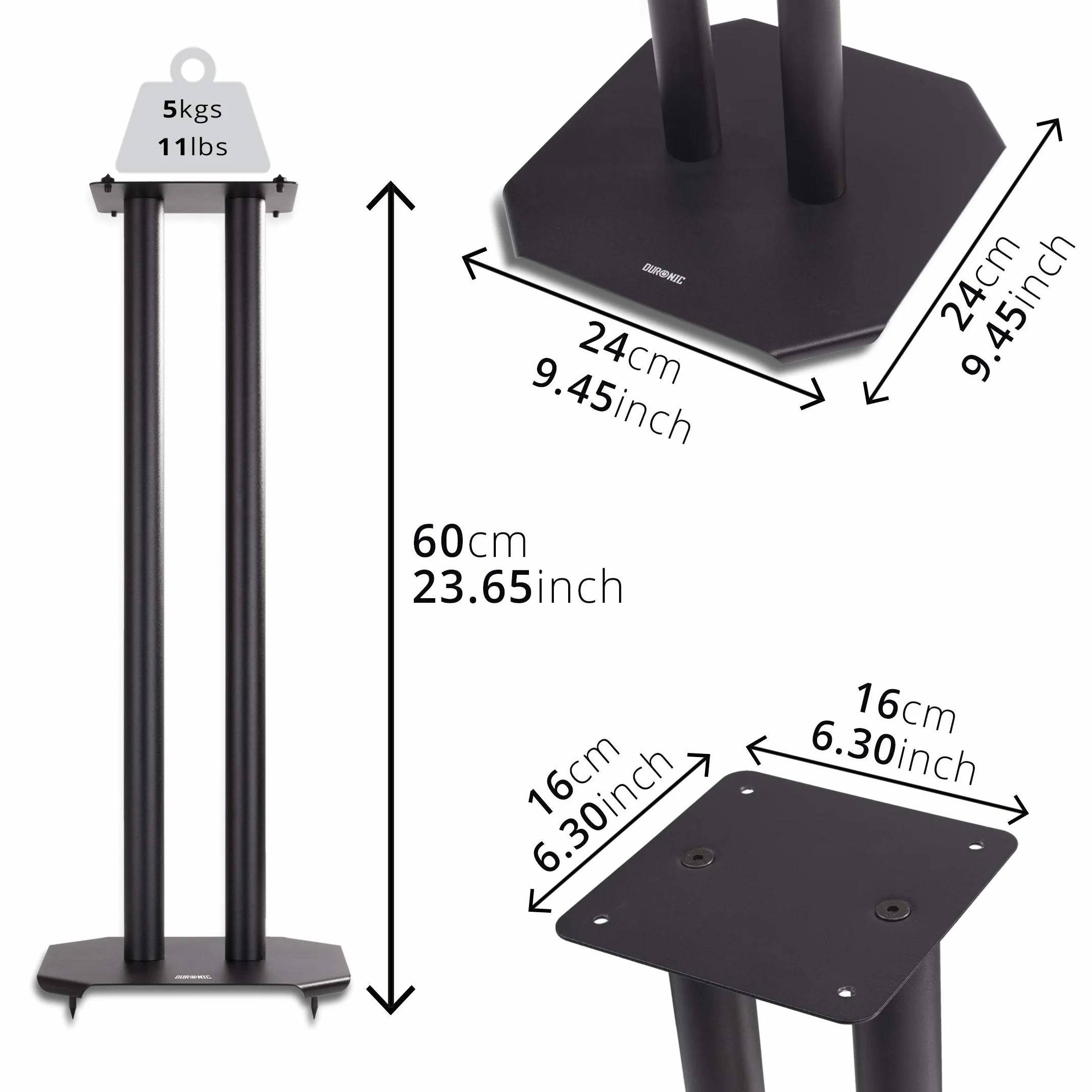 Duronic SPS1022-60 Universal Lautsprecherständer, Höhe 60cm, Heimkino Boxenständer für Surround Sound, 15kg Tragfähigkeit, für Satteliten Lautsprecher