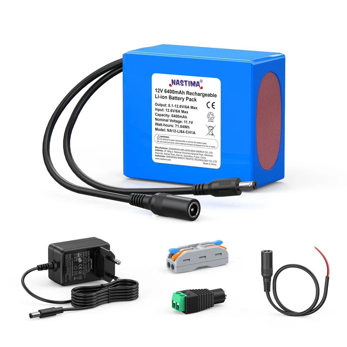 NASTIMA 6400mAh 71,04Wh 12V Wiederaufladbarer Lithium-Ionen-Akku, Geeignet für Kamera, Camcorder, MP3-Player, Elektronische Keyboard, CCTV-Kamera, Router, usw. Inklusive Ladegerät und Steckverbinder