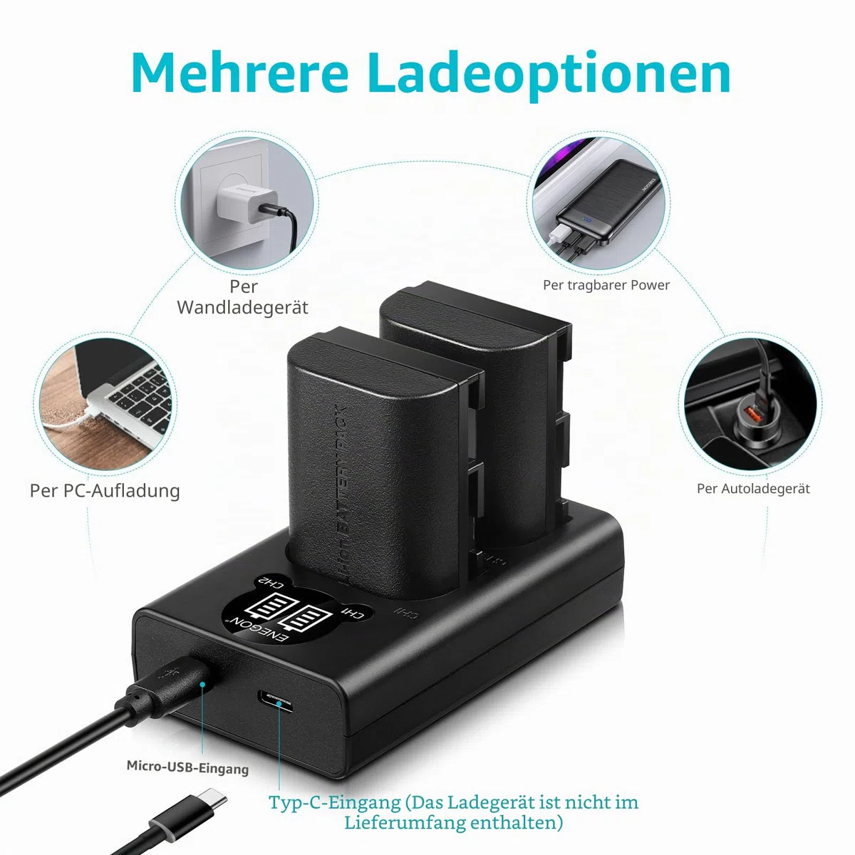 ENEGON LP-E6NH Li-Ion-Akku, hohe Kapazität, 3000 mAh, Ersatzakku für Canon EOS R, R5C, 5D Mark II, 5D III, 5D IV, 5DS, 5DSR, 6D, 7D, 7D II, 7D III, 80D, 70D, 60Da, XC10, XC15