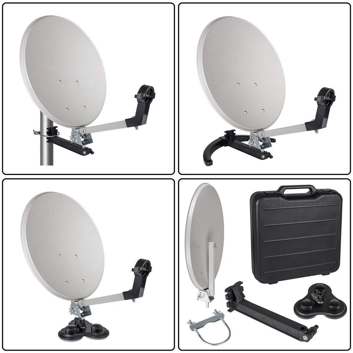 HD Camping Sat Anlage im Koffer 35cm Schüssel mit Digital Easy-Finder Single LNB 0,1dB mit 10m Kabel und HD Sat Receiver für 12 & 230 Volt für mobil SD und HD Empfang