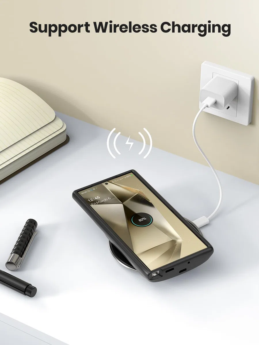 NEWDERY Akkuhülle für Galaxy S24 Ultra 10000mAh Tragbare Ladebatterie Externe Handyhülle Batterie Wiederaufladbare Power Bank Akku Case für Galaxy S24 Ultra (Qi-Laden)